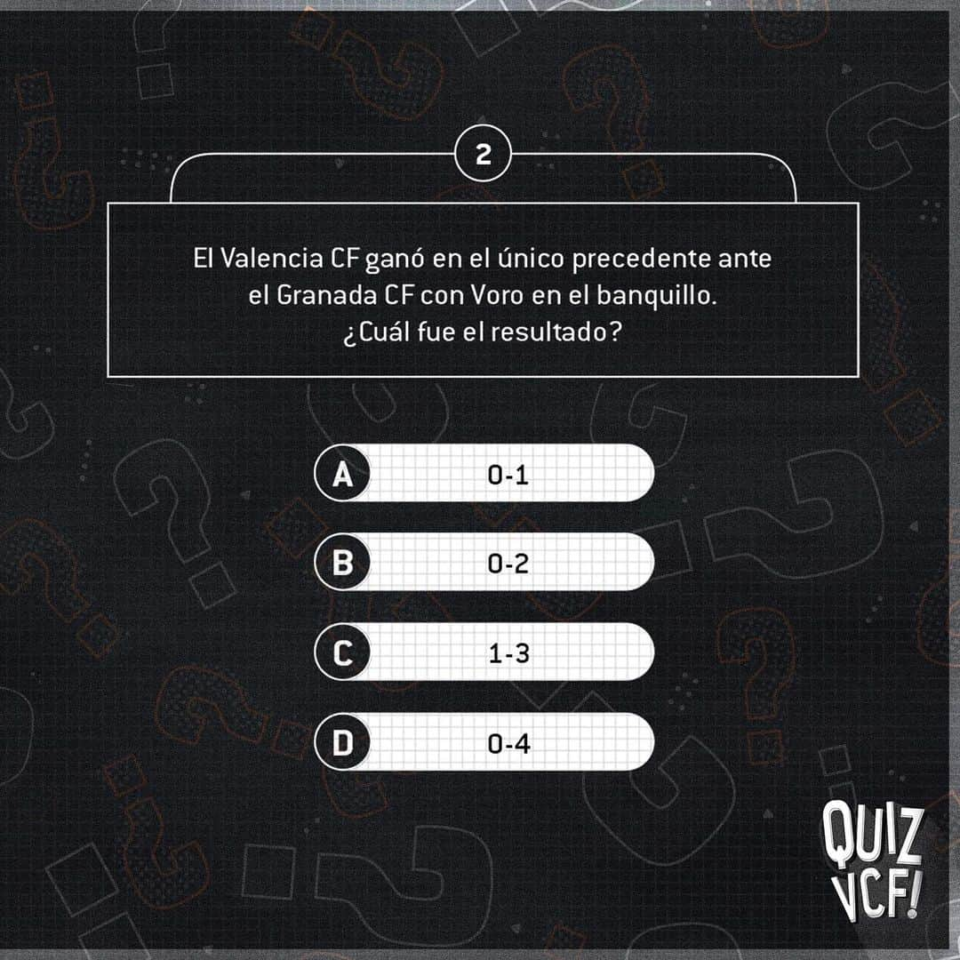 バレンシアCFさんのインスタグラム写真 - (バレンシアCFInstagram)「🕹️ ℚ𝕌𝕀ℤ 𝕋𝕀𝕄𝔼! #GranadaValencia🦇 . 5⃣ Preguntas❓ 4⃣ Opciones 🙇🏽‍♂️ 1⃣ Respuesta ✅ . Descubre la opción correcta en nuestros STORY ⤴️ . #AMUNTWorld 🌏」7月4日 22時45分 - valenciacf