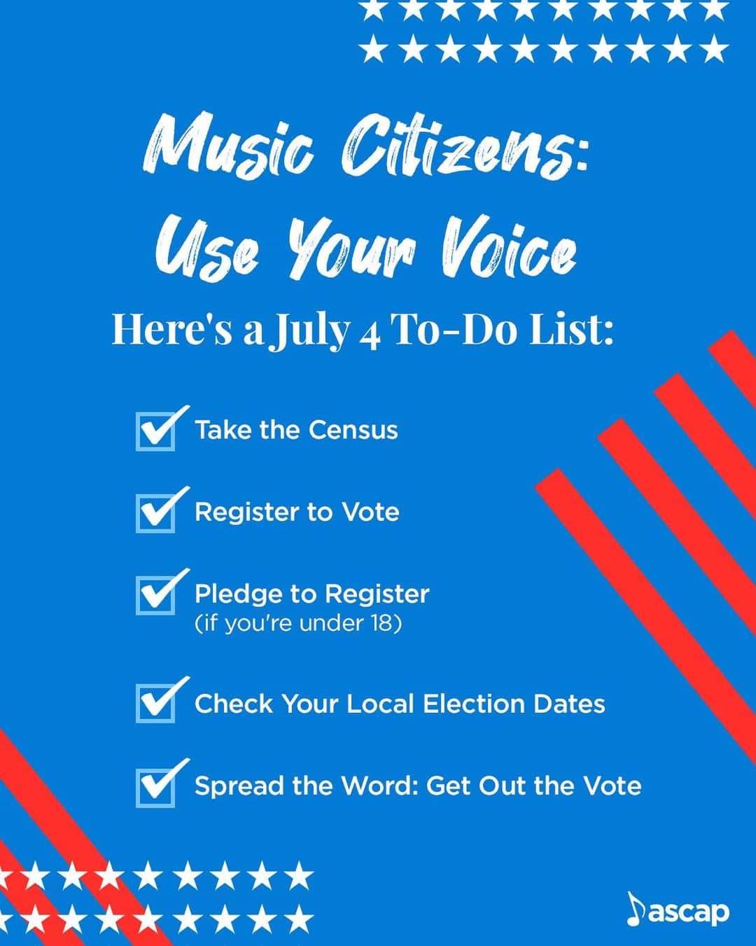 ASCAPさんのインスタグラム写真 - (ASCAPInstagram)「This Fourth of July, exercise your right to shape the future of America. Help get out the vote >> https://www.vote.org (link in bio)」7月5日 0時47分 - ascap