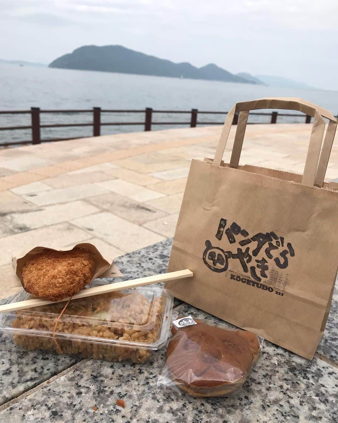 のインスタグラム：「‪さぬきマルシェに遊びに行って来たよ！‬  ‪どりむ家のコロッケと、パンダどらやきのすももどらやきを、海見ながら食べるんや٩( ᐛ )و‬  ‪⁦‪#香川県‬⁩‬ ‪⁦‪#さぬきマルシェ‬⁩‬」