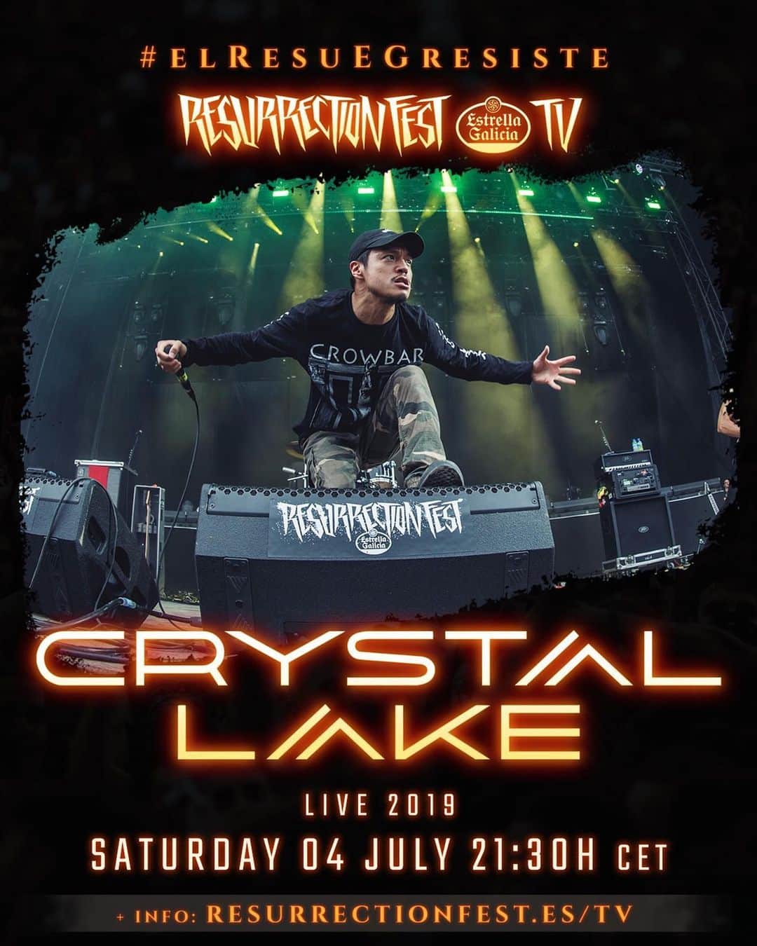 Crystal Lakeのインスタグラム：「Full set show at Resurrection Fest Estrella Galicia 2019! @resurrectionfest   https://youtu.be/FLzTJruD98I  #CrystalLake #ResurrectionFest #ResurrectionFestEG」