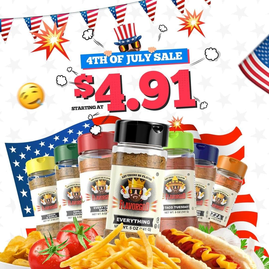 Flavorgod Seasoningsさんのインスタグラム写真 - (Flavorgod SeasoningsInstagram)「🇺🇸 4th of July SALE! 🇺🇸⁠ As low as $4.91+ FREE Gift Options at Checkout!⁠ usFREE SHIPPING (lower 48 states) with purchases of $30+⁠ -⁠ Click on the link in bio for all details -> @flavorgod⁠ www.flavorgod.com⁠ -⁠ Flavor God Seasonings are:⁠ 🇺🇸ZERO CALORIES PER SERVING⁠ 🇺🇸MADE FRESH⁠ 🇺🇸MADE LOCALLY IN US⁠ 🇺🇸FREE GIFTS AT CHECKOUT⁠ 🇺🇸GLUTEN FREE⁠ 🇺🇸#PALEO & #KETO FRIENDLY⁠ -⁠ #food #foodie #flavorgod #seasonings #glutenfree #mealprep #seasonings #breakfast #lunch #dinner #yummy #delicious #foodporn」7月5日 7時00分 - flavorgod