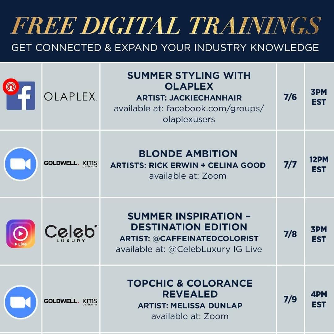 CosmoProf Beautyさんのインスタグラム写真 - (CosmoProf BeautyInstagram)「Check out some of these awesome (and FREE) webinars going on this week! Why not spend some time getting to know some of your favorite brands a little better? Which ones will you be attending? Link in bio.」7月5日 23時00分 - cosmoprofbeauty
