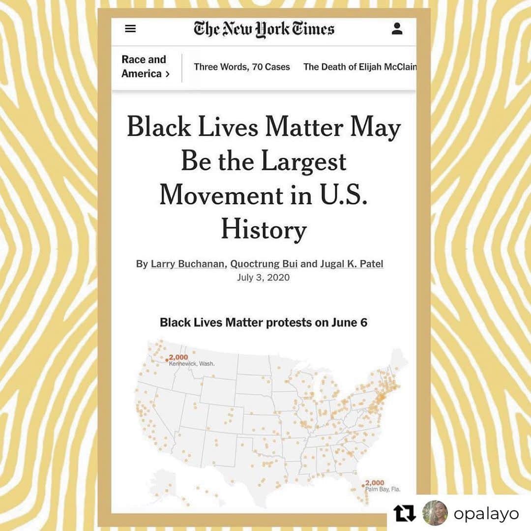 アジャ・ナオミ・キングのインスタグラム：「Her words continue to inspire and nourish me. Thank you @opalayo ❤️  Repost from @opalayo • Wow. As the person who purchased blacklivesmatter.com  7+ years ago, so that we could have a way to communicate and coordinate our larger organizing efforts I’m in awe of the evolution and growth of the work. I see all kinds of people in every corner of the country sharing this message, and so many new people are showing up to protest and join the movement. But I’ve also always believed, deep in my bones, that people of conscience and courage are the majority. And if we could only be reminded of our own humanity and agency, then we might have a fighting chance to chart a different future. We need only look to the countless stories of brave acts throughout history, and from around the world. Stories of Indigenous resistance, to rebellions by enslaved Africans to more contemporary hunger strikes in immigration detention facilities to COVID-19 mutual aid efforts and beyond. Firsthand, I’ve witnessed people In the most dire of scenarios find ways to assert their humanity and demand justice against all odds. I have organized in many uphill battles - sometimes winning sometimes losing, but always knowing that our humanity is not up for negotiation. It will always be our duty to fight for justice. Our movement is not about trivial politics, this is about our very lives. When I see headlines like this I feel so proud of Us. The collective Us. The people who resist.The people who persist. People who behave like another world is possible. Reclaiming the narrative of what it means to be human, and love, and live well. Knowing our resistance is righteous and that we have a duty to build a world that reflects the best of who we are. We have a long way to go, but headlines like this remind me that we are making progress. I encourage you to take heart. And keep that same energy.   #interdependenceday」