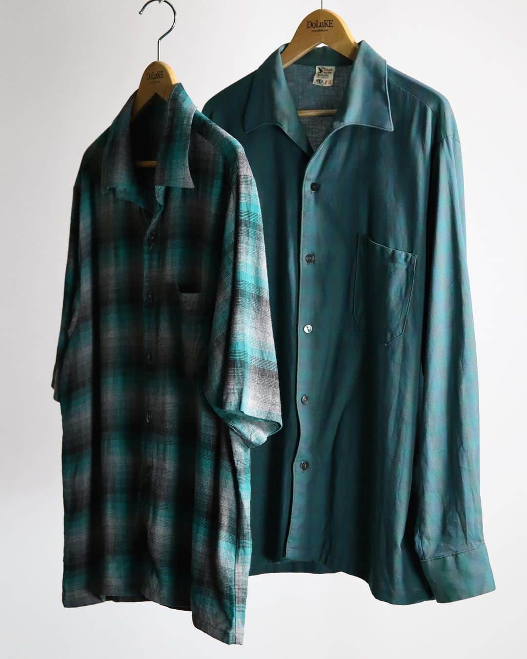 DoLuKEのインスタグラム：「・Online Store Up → (22:00)﻿ ﻿ ﻿ ・1960's US S/S Rayon Check Shirts﻿ ﻿ ・1960~70's EURO Shark collar Cotton Check Shirts﻿ ﻿ ﻿ ﻿ color : turquoise﻿ ﻿ ﻿ ﻿ ﻿ #DoLuKE」