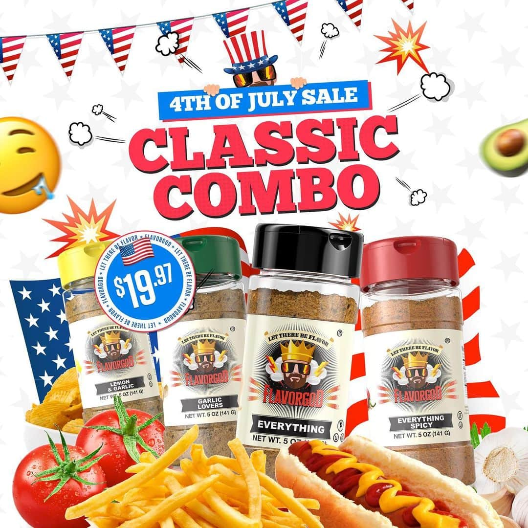 Flavorgod Seasoningsさんのインスタグラム写真 - (Flavorgod SeasoningsInstagram)「🇺🇸4th of July SALE - FINAL DAY! - 70% OFF Entire Store!🇺🇸⁠⠀ As low as $4.91+ FREE Gift Options at Checkout!⁠⠀ -⁠⠀ Click on the link in bio for all details -> @flavorgod⁠⠀ www.flavorgod.com⁠⠀ -⁠⠀ Flavor God Seasonings are:⁠⠀ ✅ZERO CALORIES PER SERVING⁠⠀ ✅MADE FRESH⁠⠀ ✅MADE LOCALLY IN US⁠⠀ ✅FREE GIFTS AT CHECKOUT⁠⠀ ✅GLUTEN FREE⁠⠀ ✅#PALEO & #KETO FRIENDLY⁠⠀ -⁠⠀ #food #foodie #flavorgod #seasonings #glutenfree #mealprep #seasonings #breakfast #lunch #dinner #yummy #delicious #foodporn」7月5日 21時01分 - flavorgod