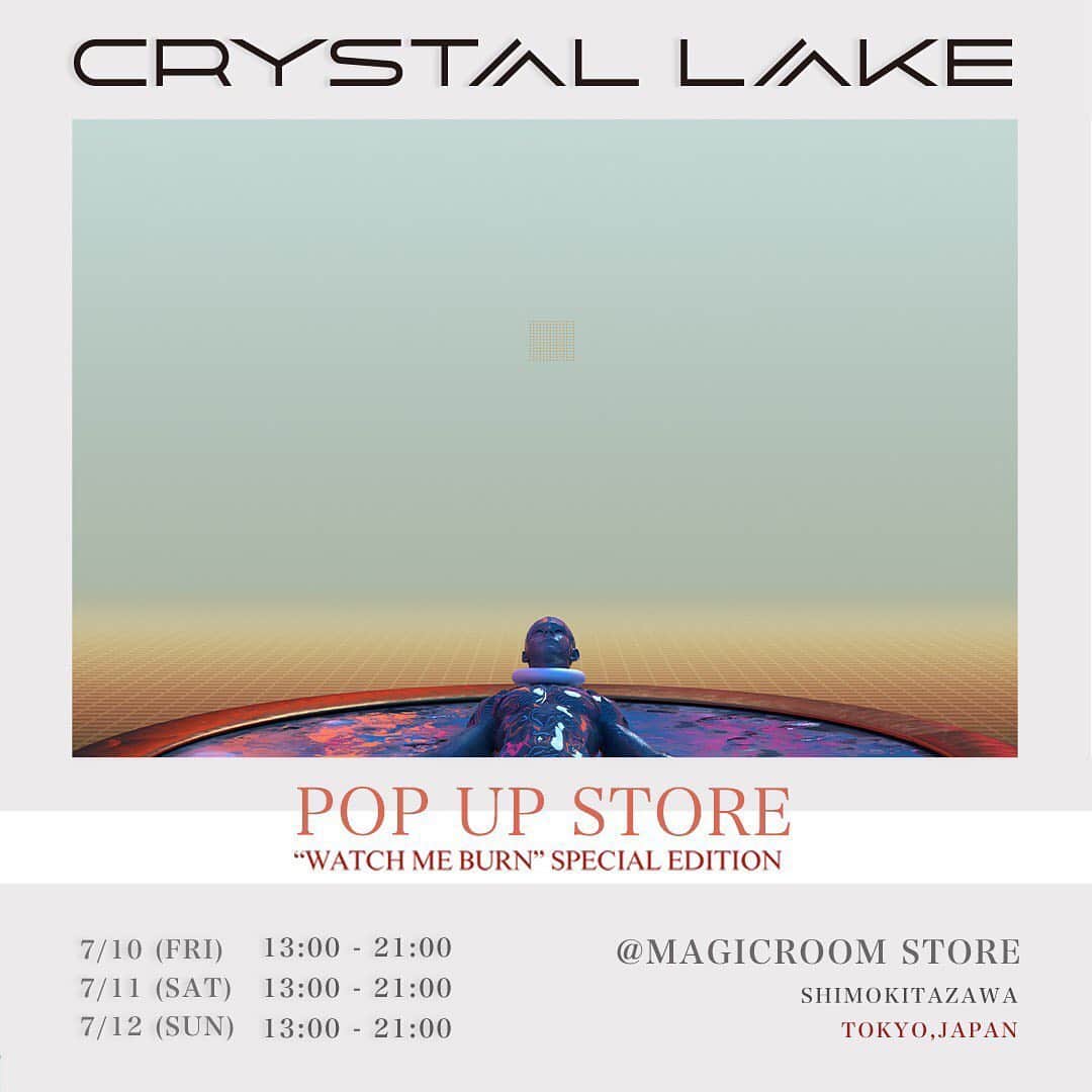Crystal Lakeのインスタグラム：「‪【来週末開催】‬﻿ ‪7/10(金)〜7/12(日)の3日間、下北沢MAGIC ROOM STOREにてPOP UP STOREを開催！‬﻿ ‪販売するニューアイテムを公開！﻿ ﻿ ‪店舗でしか買えない限定アイテムやスペシャルコラボCoffeeも用意しているので、お楽しみに！﻿ ﻿ ‪店舗へ来れない方は、オンラインショップにて期間限定販売するので是非チェックしてください！」