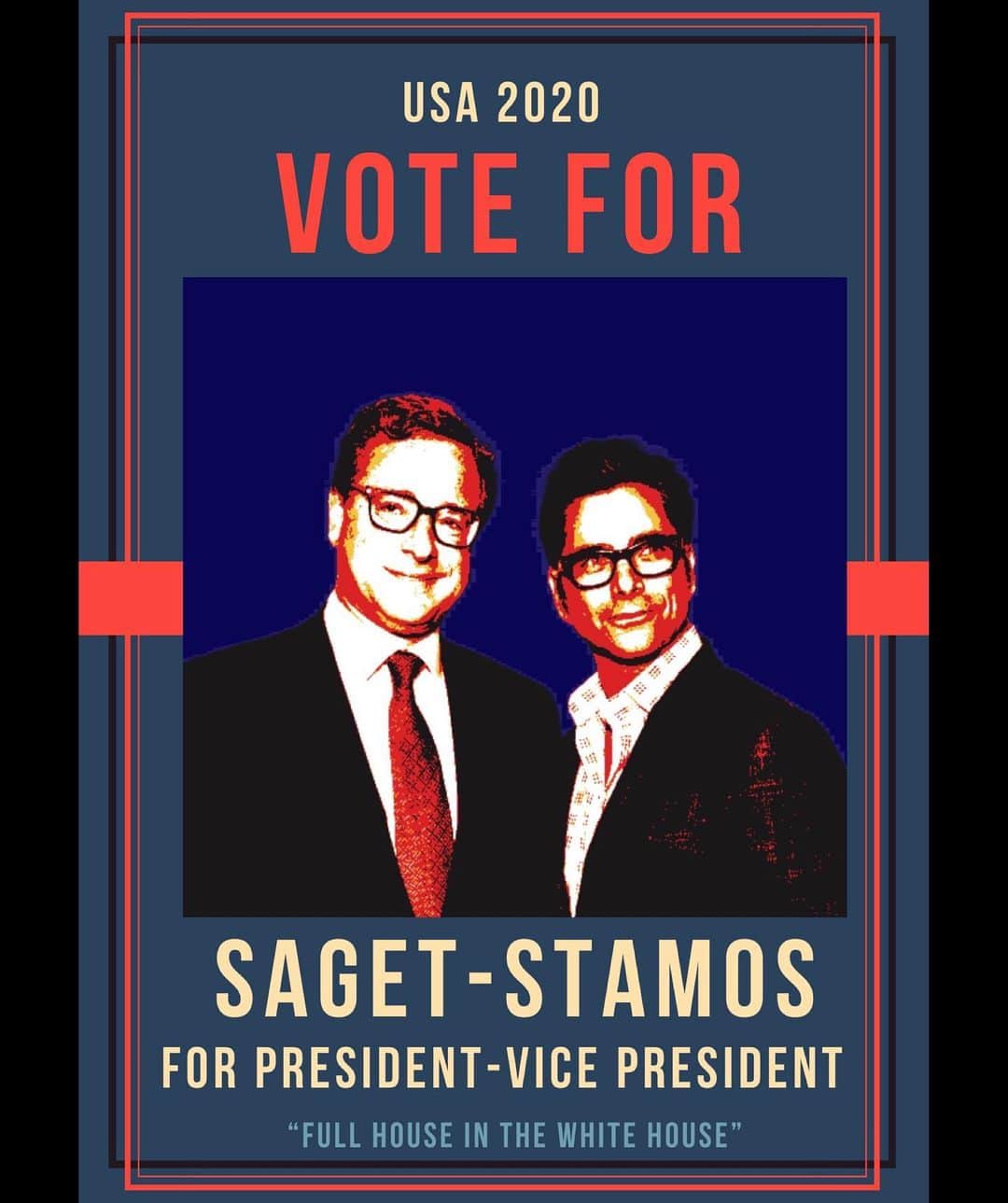 ボブ・サゲットのインスタグラム：「BIG ANNOUNCEMENT!!! I slept on it, and decided . . . If Kanye can do it, @JohnStamos and I can do it!!!  So get excited, ‘cause “FULL HOUSE IS COMING TO THE WHITE HOUSE!!” #SAGETSTAMOS2020 !!! 🇺🇸」