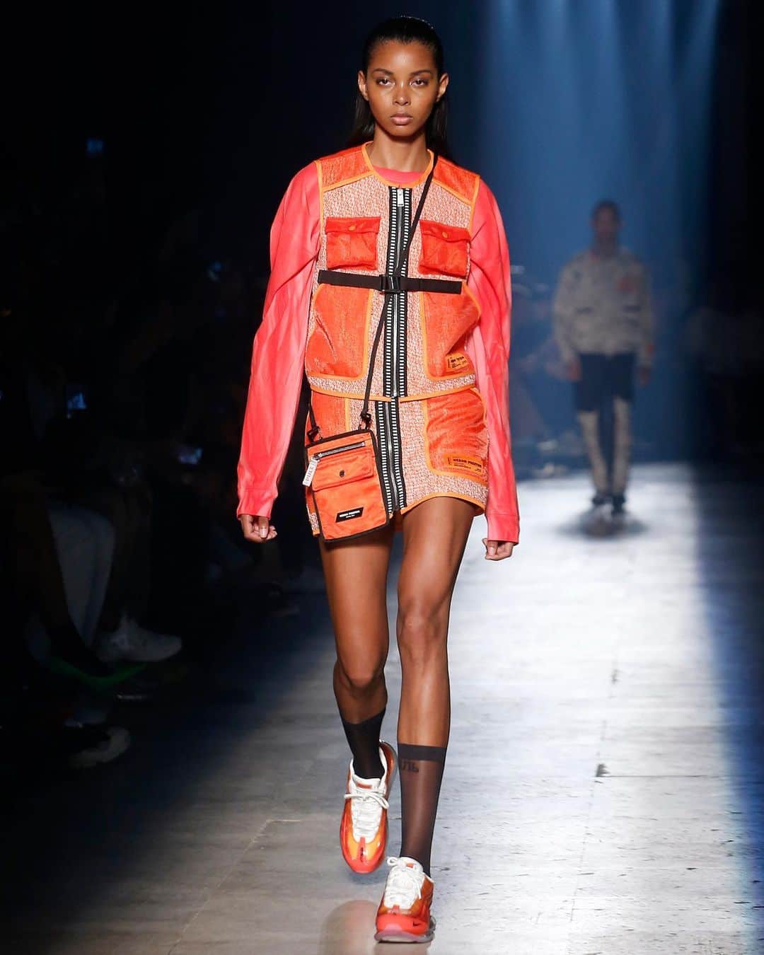 Fashion Weekのインスタグラム：「Setting the runway on 🔥 Designer @heronpreston has defined his aesthetic as "workwear-redefined," approaching design from the intersection of technology and sustainability. Follow @heronpreston to see more of his innovative work.⁠⠀ ⁠⠀ Photo by @gettyimages from the June 2019 @heronpreston runway at #PFW Mens」