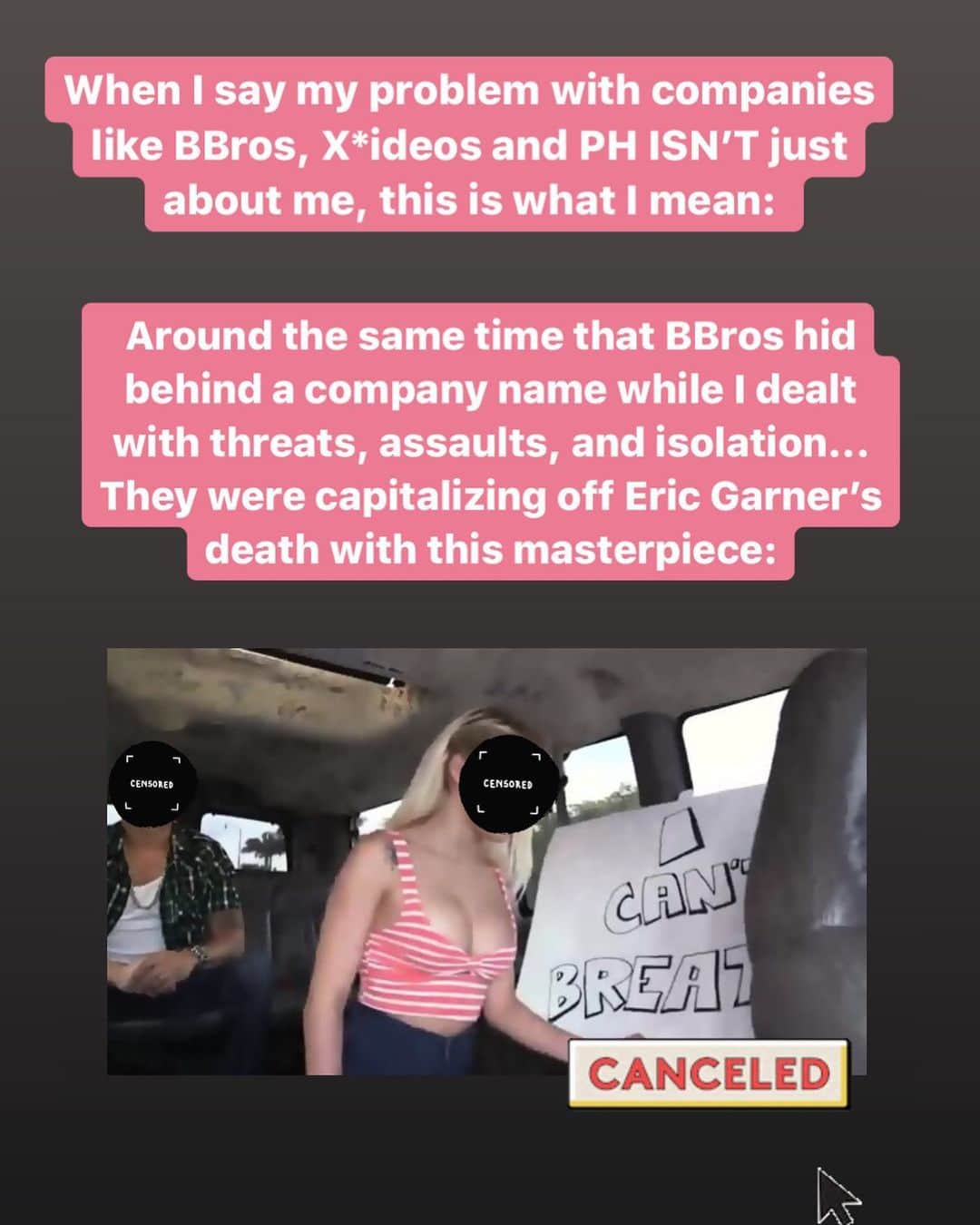 ミア・ハリファさんのインスタグラム写真 - (ミア・ハリファInstagram)「UPDATE: BBros has allegedly pulled this video from their sites and affiliated tube sites. The video released in 2014 mocks Eric Garner’s death and BLM, received backlash when it was released, but soon died down as they celebrated the virality of it in the media. They filmed a protestor being lured into a van and forced to “not breathe” by gagging and holding her nostrils shut. Classy move to remove problematic content when THEY’RE the subject of scrutiny, not when the girl you threw in front of the camera is. If it’s that easy, just remove the content, boys.... don’t be shy... just remove it ☺️」7月6日 5時28分 - miakhalifa