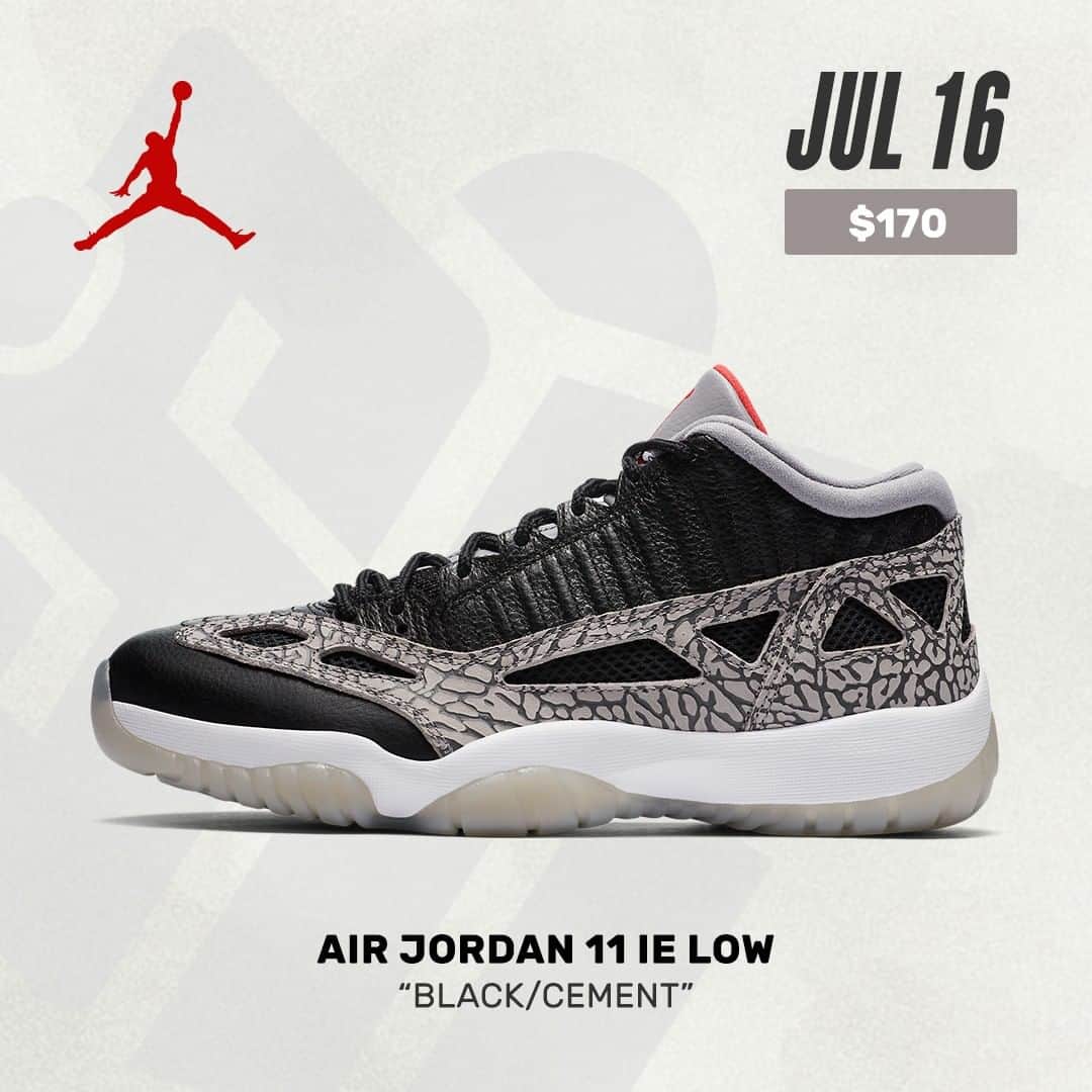 Sneaker Newsさんのインスタグラム写真 - (Sneaker NewsInstagram)「#SNReleaseAlert : The Air Jordan 11 IE Low "Black/Cement" officially releases on July 16th on Nike SNKRS for $170. Are you feeling the elephant print uppers? Better yet - should @jumpman23 bring back the OG white/elephant print colorway? Hit the link in our for more details.」7月6日 6時59分 - sneakernews