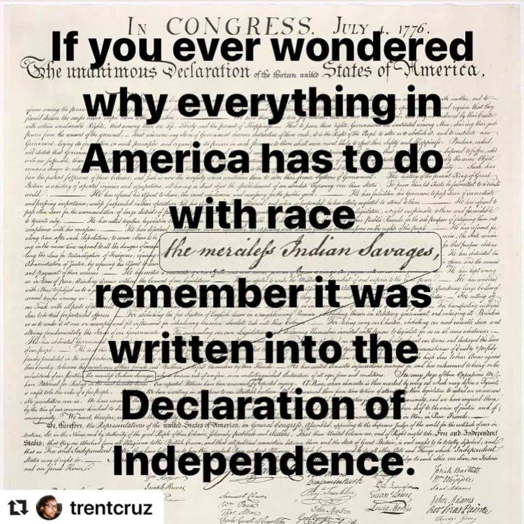 コンスタンス・マリーさんのインスタグラム写真 - (コンスタンス・マリーInstagram)「Exactly!!!  People of color don’t make it abound race,,, it has always been in America. Sometimes more blatant than other times.  IF you don’t see it, maaaaaybe it’s because you are the same color as the people who wrote this document?  Your color gives you that option. YES! There has been progress but there has to be MORE! We are stronger together but first we have to acknowledge that America was set up with some really messed up division. #NativeLivesMatter #BlackLivesMatter #Sunday」7月6日 10時11分 - goconstance