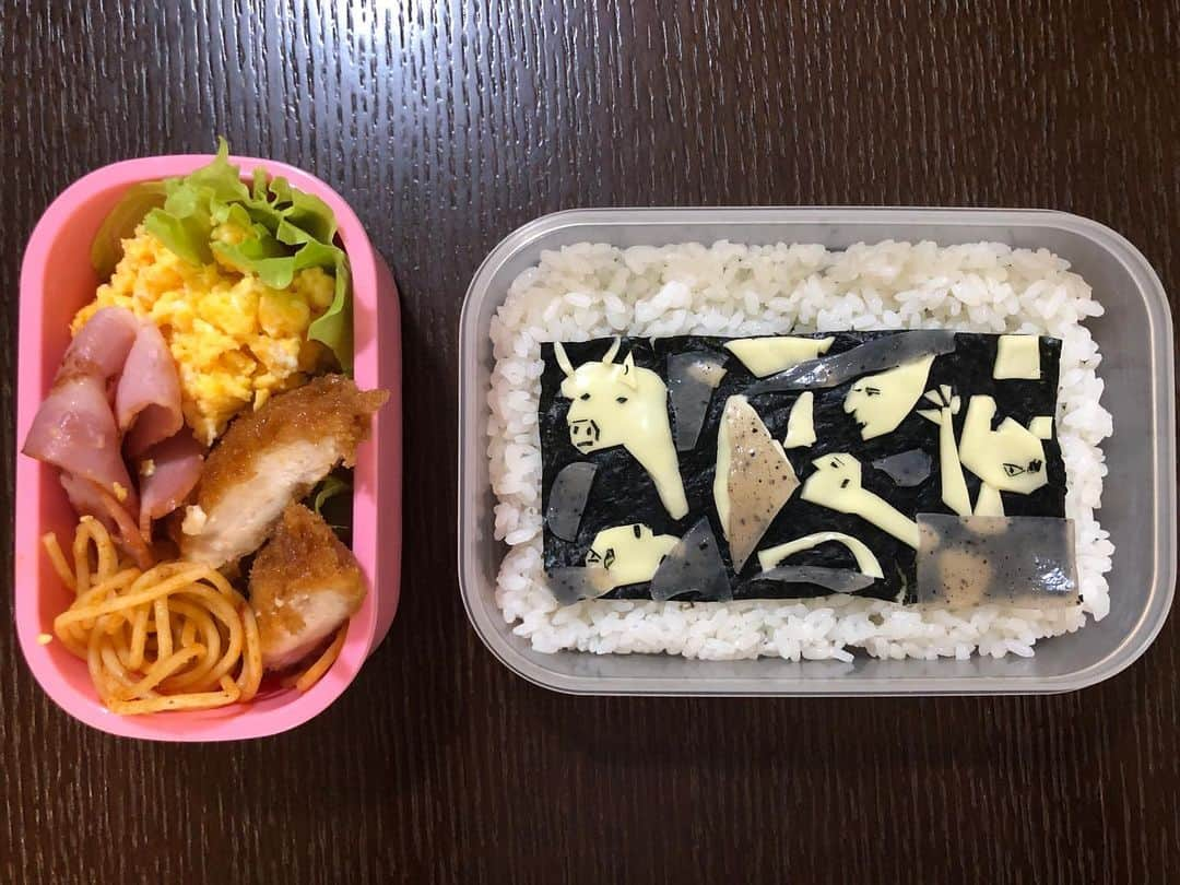 尾関高文のインスタグラム：「男は黙ってゲルニカ弁当。  #弁当 #ピカソ」