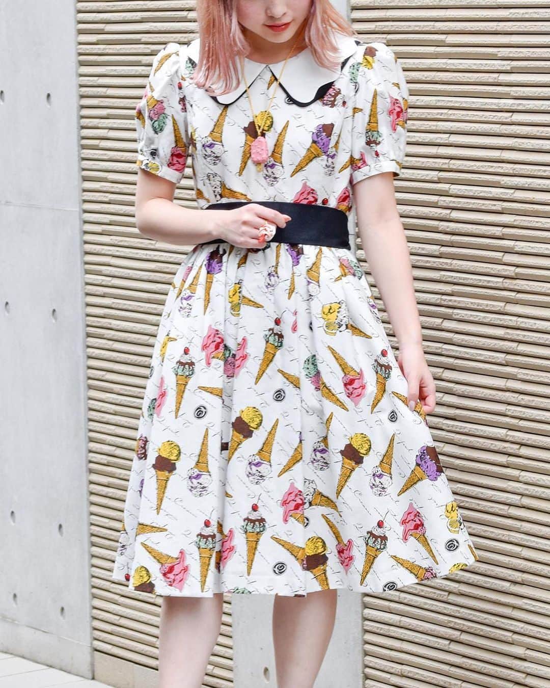 のインスタグラム：「💖﻿ POP & SWEET ICE CREAM ON THE DRESS🍦🌈﻿ ﻿ #qpot #sweet #newcollection #summer #ss #icecream #dress」