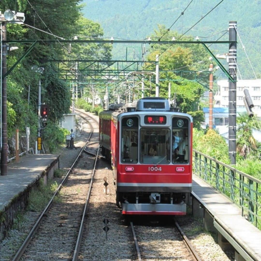 メルヴェール箱根強羅【公式】のインスタグラム：「【箱根登山鉄道】 ． 7/23に運転再開する箱根登山鉄道の魅力を大放出！ ． 登山鉄道は大正時代より続く歴史の長い鉄道です🚃 名物は車両の進行方向が変わる"スイッチバック"！ 山の斜面をジグザグ登るために取り入れています スイッチバックは 出山信号場、大平台駅、上大平台信号場の3か所で行われ、 運転士と車掌が入れ替わります！ ． また、出山鉄橋からの景色は圧巻です 山の中にかかるこの橋は箱根登山鉄道の名所です✨ 一瞬の通過なのでお見逃しなく👀 ． その他にも急カーブを走ったり急こう配を走ったりと 他の鉄道では見られない光景を見ることができため、 電車でのご来館もオススメです☆ その際は駅からの送迎もご利用いただけますので お気軽にお問い合わせください。 (☎：0570-783-144) . . #メルヴェール箱根強羅#メルヴェール#箱根#強羅#箱根湯本#箱根登山鉄道#登山鉄道#強羅駅#ロマンスカー#温泉#温泉巡り#温泉旅行#旅#旅館#温泉デート#コロナに負けない#頑張ろう箱根#ひとり旅#電車旅#夏休み#家族旅行#旅行好きな人と繋がりたい#merveille#hakone#onsen#japan#train」