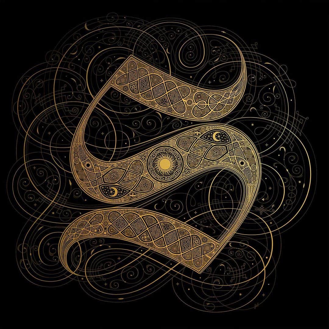 Seb Lesterのインスタグラム：「‘S’ - Sneak preview of a new art print, coming soon. These tiny images don’t do it justice. The piece incorporates hundreds of symbols - from prehistoric cave paintings through to Sumerian ornament and Egyptian Hieroglyphics. The piece includes symbols and patterns that chart the dark ages, the middle ages and the renaissance, through to modern symbols, logos and emoji. Asian and Islamic ornament plays a big part too, so a truly international affair and so much fun to research, a true labour of love. This is a joyful and playful project, something many of us need more of at the moment I think. More details soon. #seblester #art #calligraphy #letterforms #letteringartist」