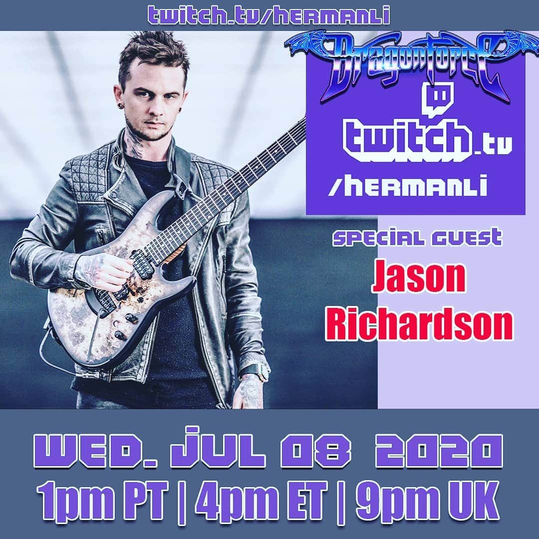 ハーマン・リさんのインスタグラム写真 - (ハーマン・リInstagram)「This Wednesday's special guest is super shredder @jasonreevesrichardson (solo / @allthatremains) Live at twitch.tv/hermanli 1pm PT / 4pm ET / 9pm UK 🤘🎸🎸🎸🎸🎸🎸🤘 #dragonforce #hermanli #livestream #twitch #jasonrichardson #allthatremains #shredguitar #guitarsolos #guitaristofinstagram」7月6日 22時50分 - hermanli