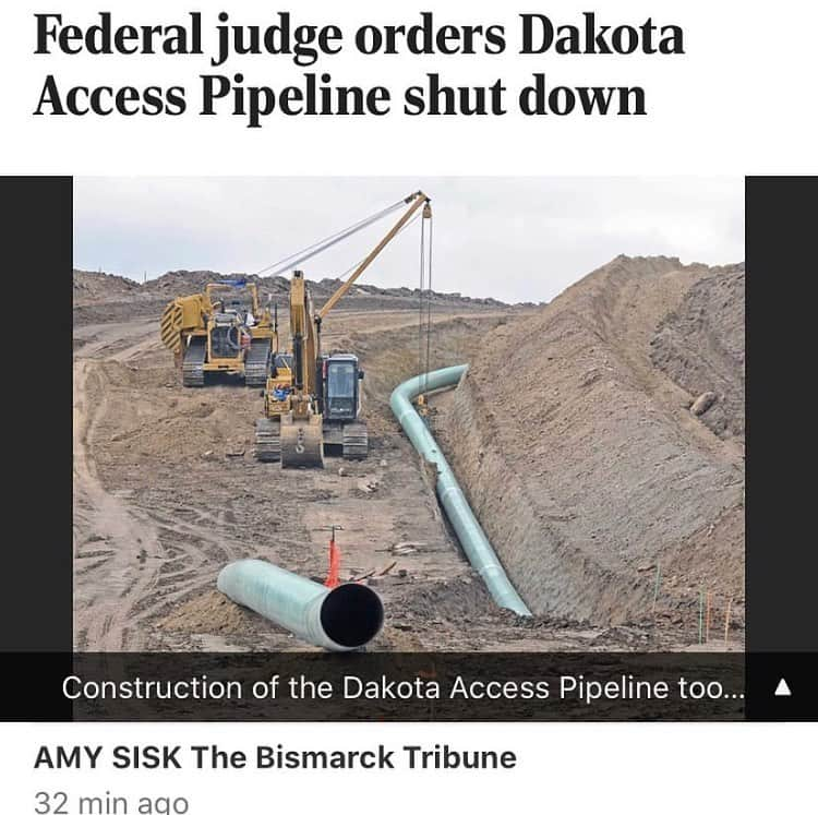 マット・マクゴリーさんのインスタグラム写真 - (マット・マクゴリーInstagram)「🙌🏼😩🙌🏼😩 Repost from @ms_eagleheart  # “BREAKING - Tribes win against big oil!!! ⚡️⚡️⚡️⚡️  “The Dakota Access pipeline must shut down by Aug. 5, a district court ruled Monday in a stunning defeat for the Trump administration and the oil industry.  The decision is a momentous win for American Indian tribes that have opposed the Energy Transfer Partners LP project for years. It comes just a day after developers scuttled another project, the Atlantic Coast natural gas pipeline, after years of legal delays.  Pipeline opponents have increasingly taken to the courts to oppose fossil fuel infrastructure projects, claiming at least three big victories this year.  The U.S. District Court for the District of Columbia said a crucial federal permit for Dakota Access fell too far short of National Environmental Policy Act requirements to allow the pipeline to continue operating while regulators conduct a broader analysis the court ordered in a previous decision.” @bloomberglaw “」7月7日 4時27分 - mattmcgorry