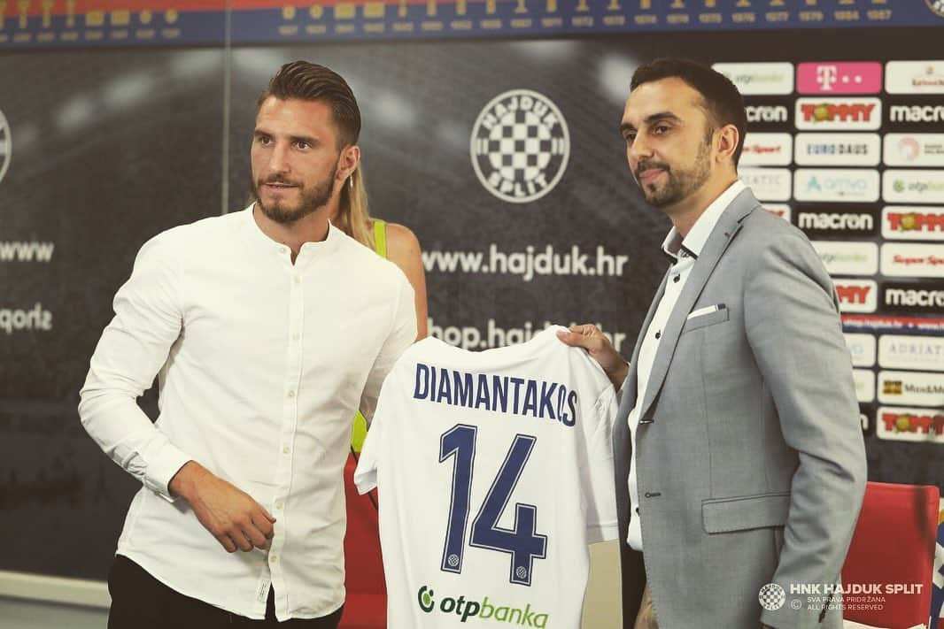 ディミトリオス･ディアマンタコスのインスタグラム：「I’m very happy now being a part of @hnkhajduk family and this huge club! I will give everything with my heart for reaching our aims💪🏽💪🏽」