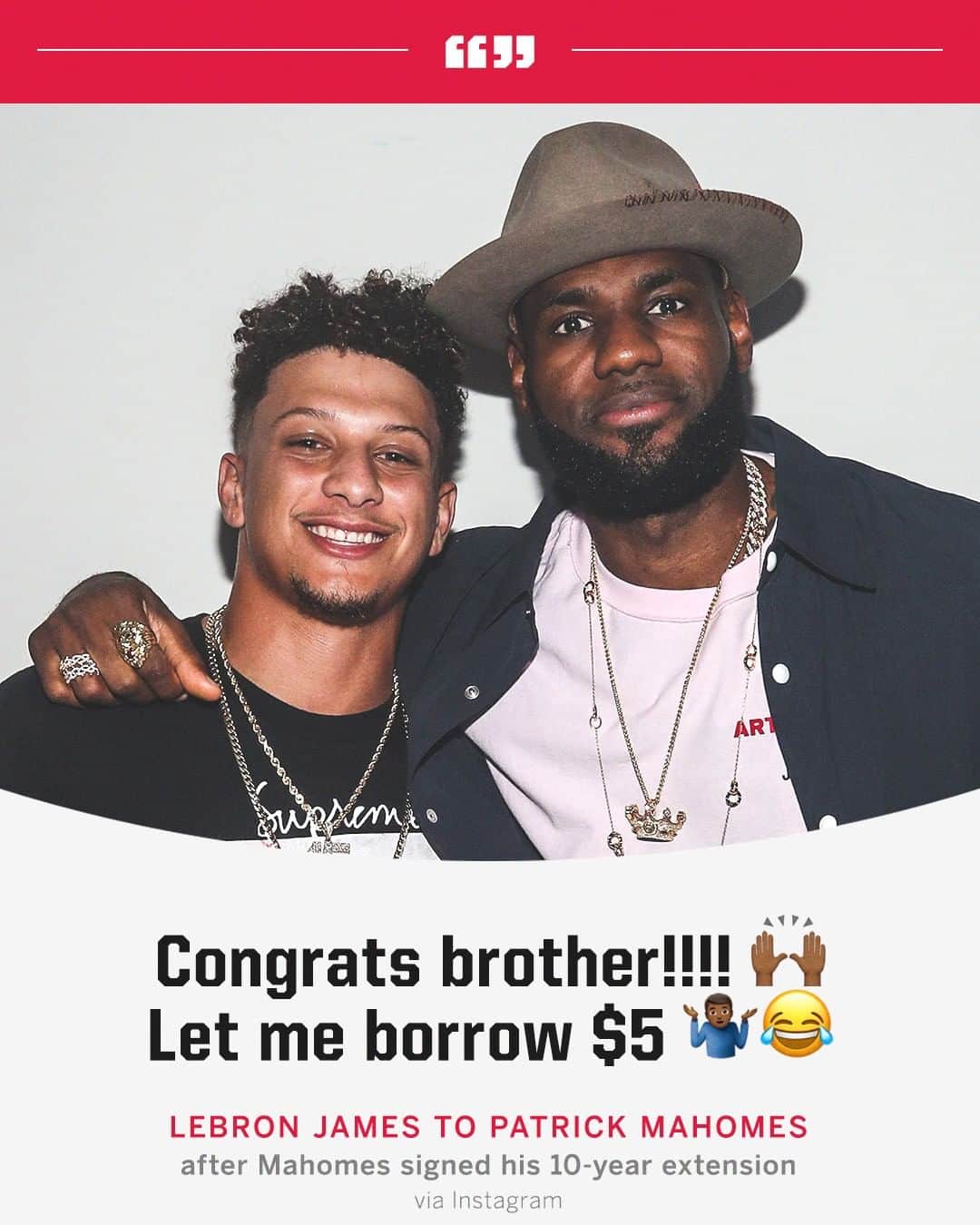 espnさんのインスタグラム写真 - (espnInstagram)「LeBron had to ask Mahomes for some of that new money 😂🤑」7月7日 13時10分 - espn