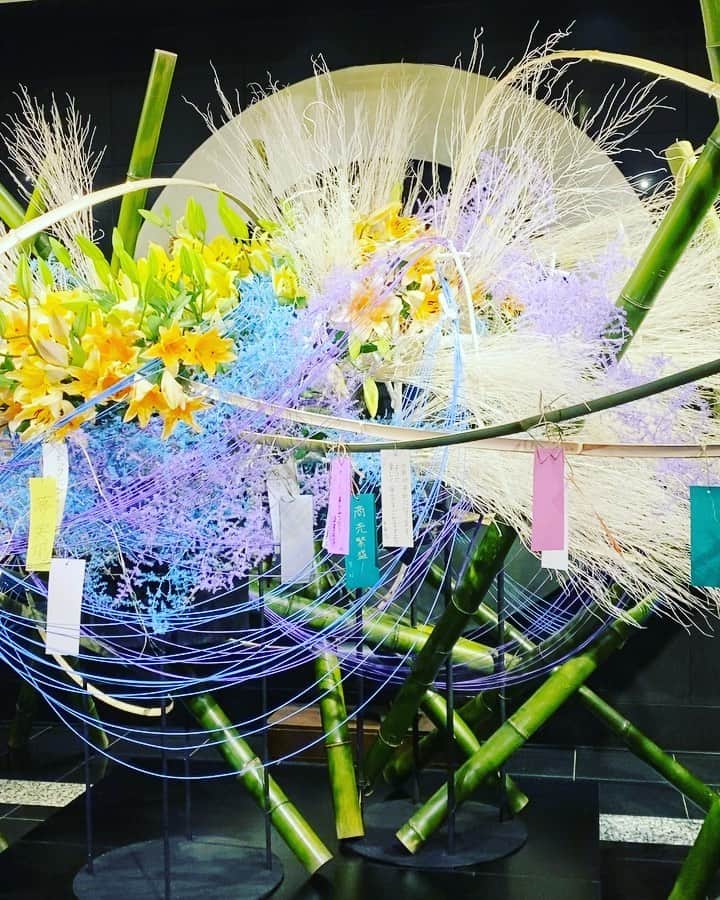 のインスタグラム：「あなたは何をお願いしますか✨？﻿ロビーに飾られた草月流の竹アートは、色とりどりの短冊で彩られています。皆さまのお願いごとが、叶いますように。﻿ ﻿ It’s a Tanabata custom that we write wishes on “Tanzaku” (small pieces of colored paper). Thank you to all our guests who participated in decorating the Tanabata bamboo art!」