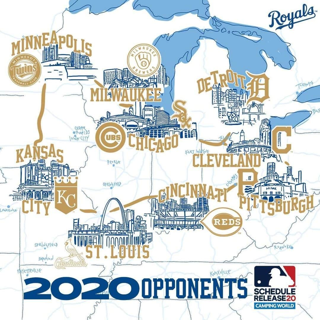 カンザスシティ・ロイヤルズさんのインスタグラム写真 - (カンザスシティ・ロイヤルズInstagram)「𝗢𝗽𝗲ning up the map for a glance at our 2020 opponents. #AlwaysRoyal」7月7日 8時30分 - kcroyals