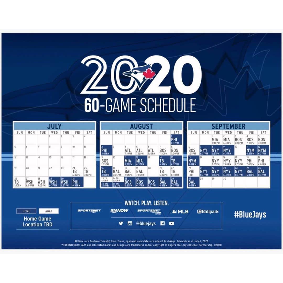 柳賢振さんのインスタグラム写真 - (柳賢振Instagram)「2020 60-game schedule is out. We are in Toronto and I’ll see you guys soon.  Let’s go Blue Jays! #bluejays #toronto」7月7日 11時53分 - hyunjinryu325