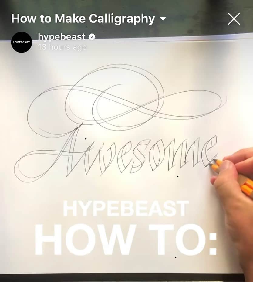Seb Lesterのインスタグラム：「@HYPEBEAST have posted a calligraphic mini-tutorial I did for their popular ‘How To’ series. This great series features luminaries such as @tonyhawk and @takashipom, and the video has already garnered over a million views, crazy. Check it out @HYPEBEAST (just scroll down the page) ✍️🙂👍 #calligraphy #lettering #letteringartist #hypebeast #seblester」