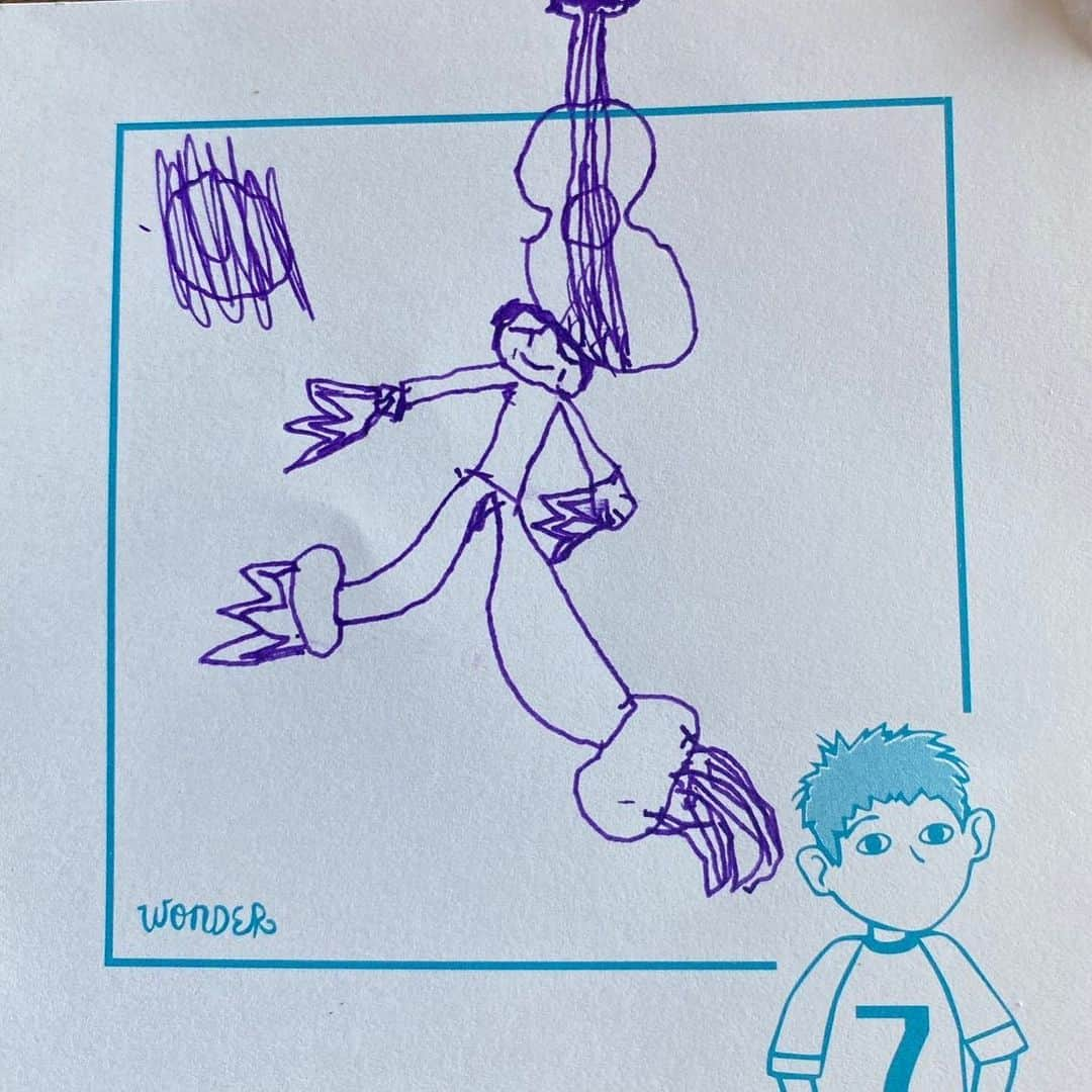 ミーシャ・コリンズさんのインスタグラム写真 - (ミーシャ・コリンズInstagram)「Maison drew me a picture this morning and said, "This is you, dad. This is you running while you look like an old man."   I said, "What's the guitar about?"」7月7日 14時38分 - misha