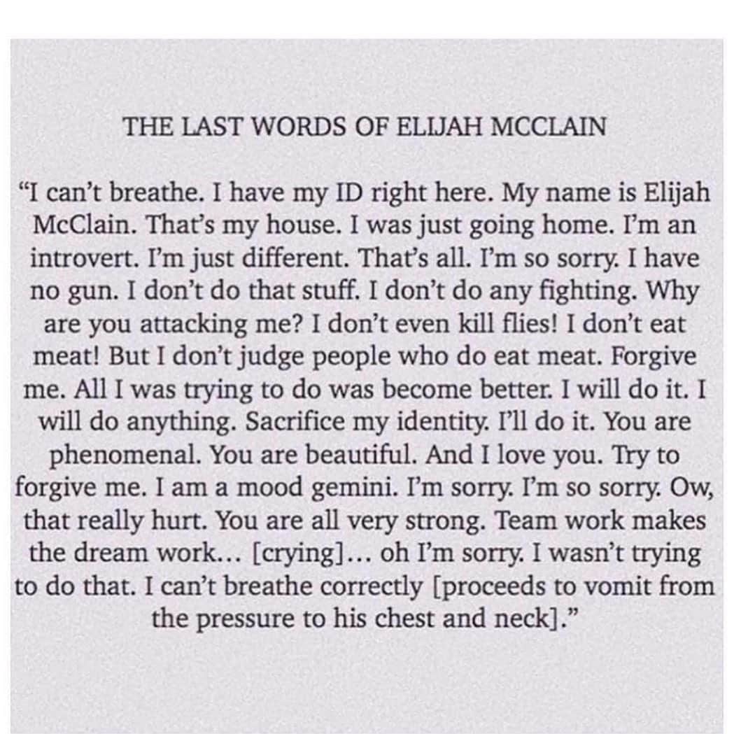 レナ・ヘディのインスタグラム：「Last words. #blacklivesmatter #justiceforelijahmcclain」