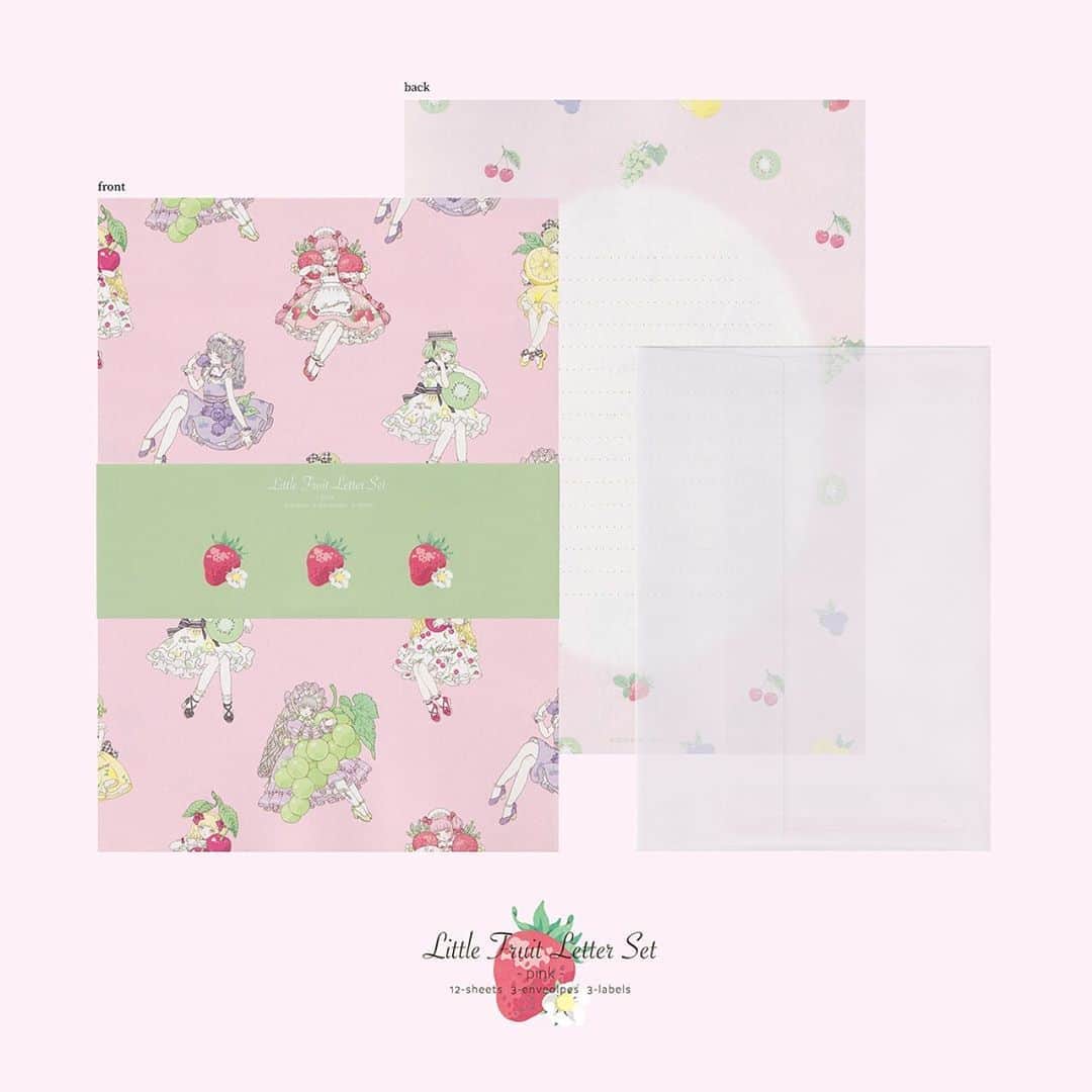 今井キラのインスタグラム：「𝑁𝑒𝑤﻿ レターセット﻿ LittleFrnit -Pink-﻿ 便箋12枚・シール3枚・封筒3枚﻿ ﻿ Little Fruitのアイテムは﻿ イベント終了後にWebStoreに入荷します﻿ ﻿ 🅔🅥🅔🅝🅣﻿ Little Fruit﻿ 2020.7/10-7/22﻿ FEWMANY 新宿マルイアネックス店﻿ ﻿ ＊7/10-12は事前予約制。詳細はHPをご覧下さい。﻿ ﻿ #kiraimai #littlefruit」