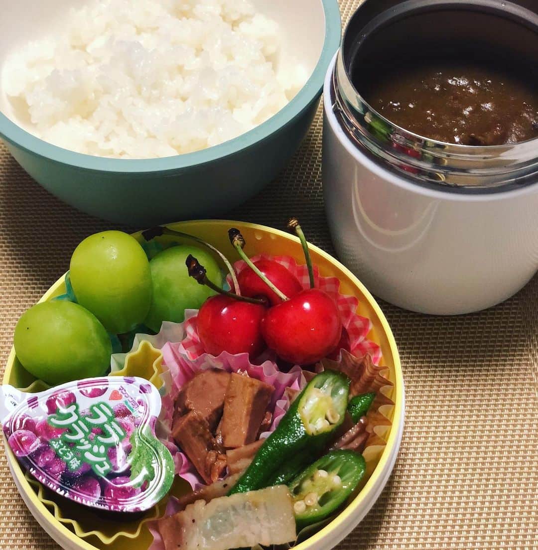 山口もえのインスタグラム：「お弁当で熱々カレー🍛が 食べられるなんて😍💕 スープジャーサイコー❗️ #弁当#簡単弁当#お弁当記録  #買ってよかった#スープジャー #手作りカレーと見せかけて #レトルトカレー #なのだ！！」