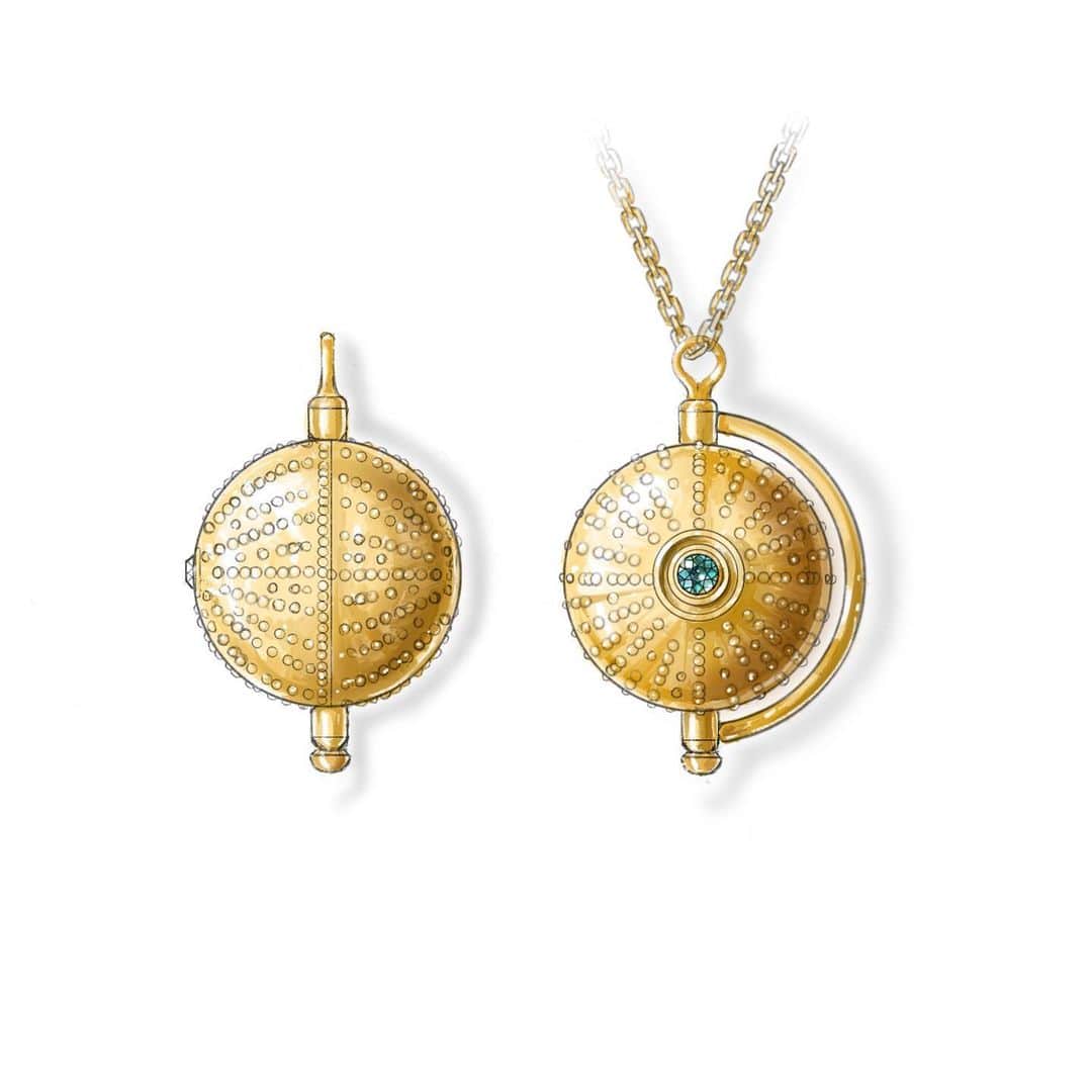 ベックスロックスのインスタグラム：「#bespokeitlikeyoumeanit ✨💫  A hand drawn illustration of our spinning harmony locket in 18k reclaimed gold with responsibly sourced aquamarine and ruby gemstones. In collaboration with Balinese artist @ibgwiraga  ⠀⠀⠀⠀⠀⠀⠀⠀⠀ Our bespoke jewels are delivered with a signed illustration with detailed symbolism. 💛 ⠀⠀⠀⠀⠀⠀⠀⠀⠀ ✨@rebeccamannersbespoke ✨  For more info DM us or contact thestudio@bexrox.com  ⠀⠀⠀⠀⠀⠀⠀⠀⠀ #jewelsforlife #illustration #jewelleryillustration #finejewellery #masterofcraft #trusttheprocess」