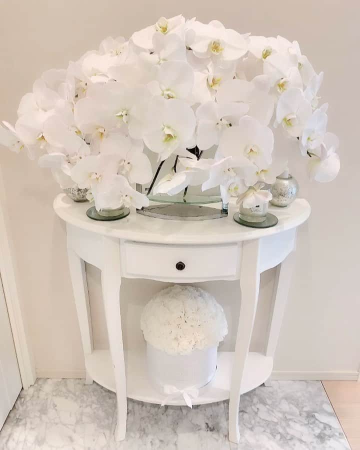 のインスタグラム：「今朝、立派な胡蝶蘭が届きました✨ . どこに飾ろうか悩んだ結果、玄関に飾らせていただきました😊 . 一輪、一輪、大きくて、真っ白で、美しい胡蝶蘭✨ . 素敵過ぎて、思わず見惚れてしまいます🥰 . @norieppi ちゃん、ありがとう💗 . . . #和泉佳子　#胡蝶蘭　#バースデープレゼント　#ありがとう」