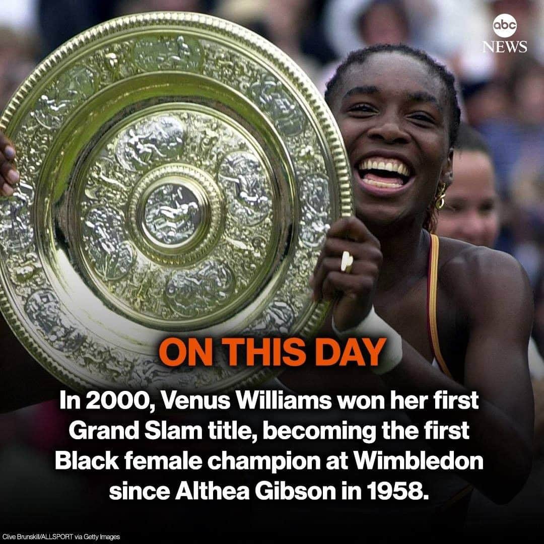 ABC Newsさんのインスタグラム写真 - (ABC NewsInstagram)「ON THIS DAY: In 2000, Venus Williams won her first Grand Slam title, becoming the first Black female champion at Wimbledon since Althea Gibson in 1958. #venuswilliams #tennis #sports #onthisday #wimbledon」7月8日 17時09分 - abcnews
