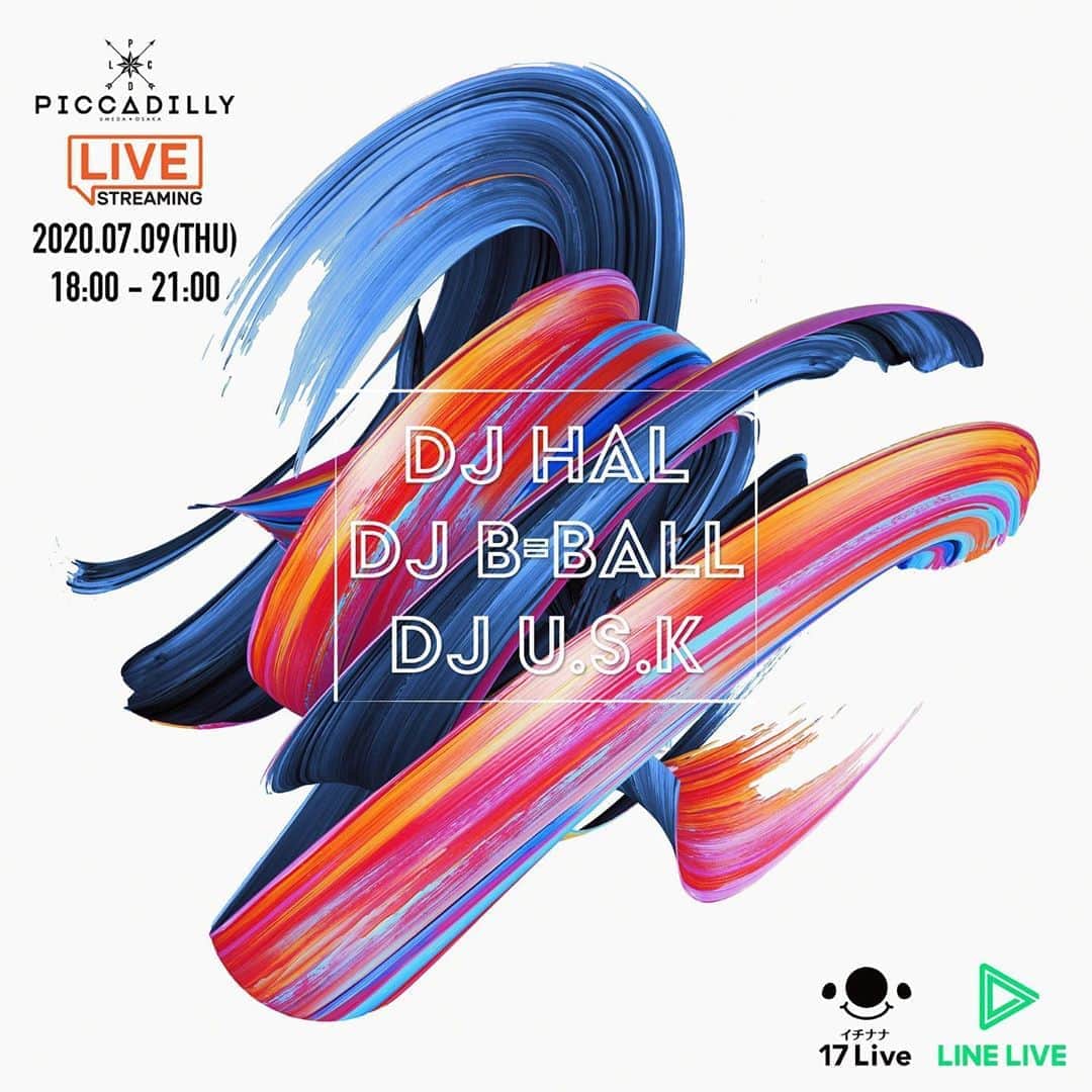 DJ B=BALLのインスタグラム：「Tomorrow!!! Live streaming on 17Live n LINE LIVE from @pcdlosaka  6:00pm Start▶️Only streaming. 明日はライブ配信(無観客です)を @djhal / @dj_usk と一緒にやります 僕のLINE LIVEも同時配信予定です✌️ 場所は @pcdlosaka から配信です」