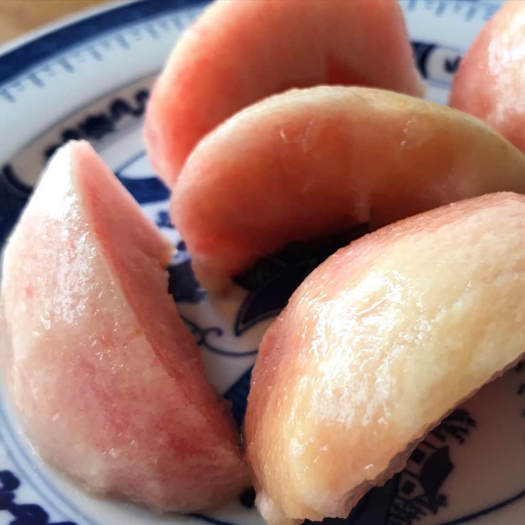 小谷あゆみのインスタグラム：「その甘さ、ギネス記録！ 岸和田　#マルヤファーム の桃いただきまーす 大阪・岸和田 #包近の桃 #桃の糖度世界一 というギネス記録を持つマルヤファーム松本 隆弘さんの桃～♪（2015年にギネス認定） 果汁のみずみずしい甘みさっぱりほんわりした気持ちになるたまらない食感と味と香り。 ネット販売の予約受付は開始15分で売り切れてしまったそう～。 （なので新規の受付はまた来年です） なんという人気～～う～～～ん 桃なんて呼び捨てにするわけにはいかないな、 お桃さまと呼びたい気分。 桃から生まれた酵素ペースト！植物発酵食品！桃の妖精がこの間日本農業新聞にでてました！ 桃の妖精　大阪府岸和田市 https://www.agrinews.co.jp/p51232.html  これならまだ在庫あるかな～＾＾」