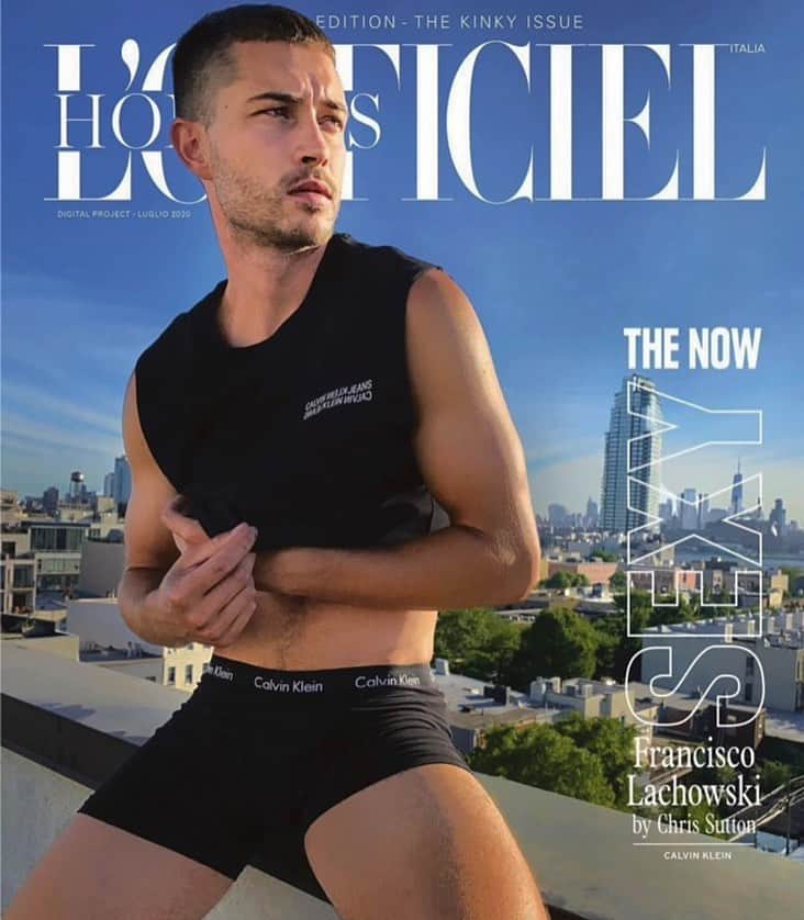 フランシスコ･ラチョースキーのインスタグラム：「Cover Of L’Officiel Hommes Italia. Shot Remotely during Lockdown - At Home in Brooklyn ⁣ ⁣  @TheSocietyNYC  @CalvinKlein⁣  Editor in chief @GiampietroBaudo⁣ Photographed by @theChrisSutton ⁣ Creative Producer & Casting Director: @GabrielReyInc  And a special thanks to my love @Jessiann_Gravel  ⁣」