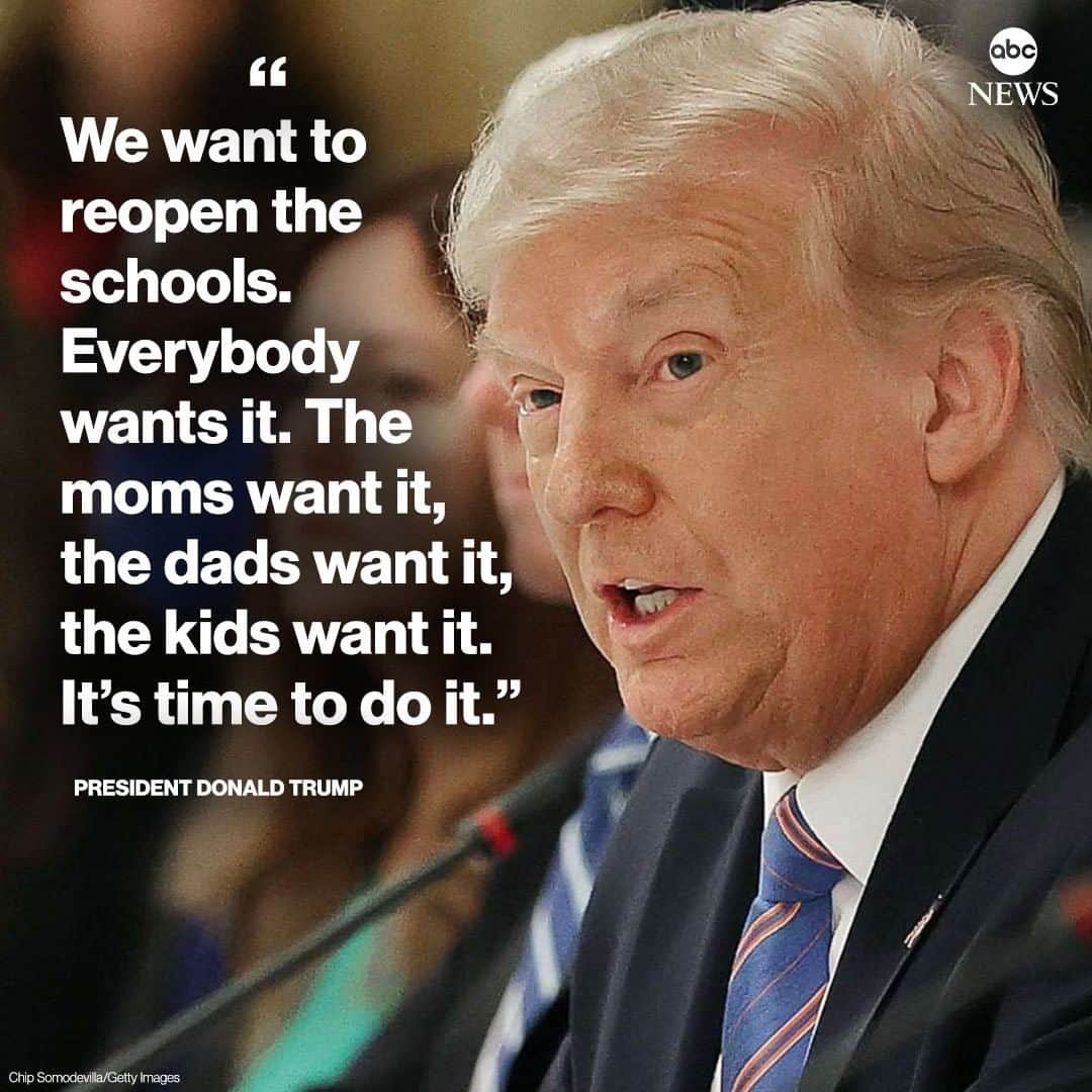 ABC Newsさんのインスタグラム写真 - (ABC NewsInstagram)「Pres. Trump spoke at a White House event on how to safely reopen schools this fall: “We want to reopen the schools. Everybody wants it. The moms want it, the dads want it, the kids want it. It’s time to do it."⁣ ⁣ The president has been clear about where he stands in the debate over whether schools should resume in-person learning amid the global pandemic, tweeting Monday in all-caps that "SCHOOLS MUST OPEN IN THE FALL!!!"」7月8日 9時52分 - abcnews