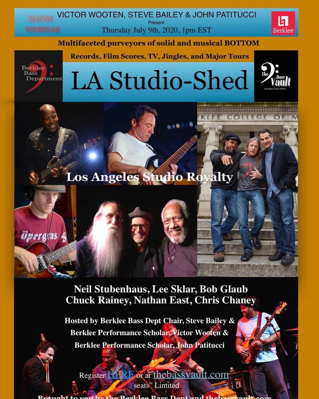 ヴィクター・ウッテンのインスタグラム：「The LA Studio Bassists. Register now! These Purveyors of Bottom have underpinned the records you love, the movies and TV you watch, and the tours you support. Chances are that they are represented in virtually every record collection, or iTunes/Spotify playlist in the world.  What are they up to? What are they practicing? What is their advice to students? What was their path to success? What can we all collaborate on to help get thru COVID? Hosted by Victor Wooten and Steve Bailey  Register here, early, to reserve a seat.  Registration Link. https://berklee.zoom.us/…/register/WN_8WLsrRtZQU27msuzseJlgQ」