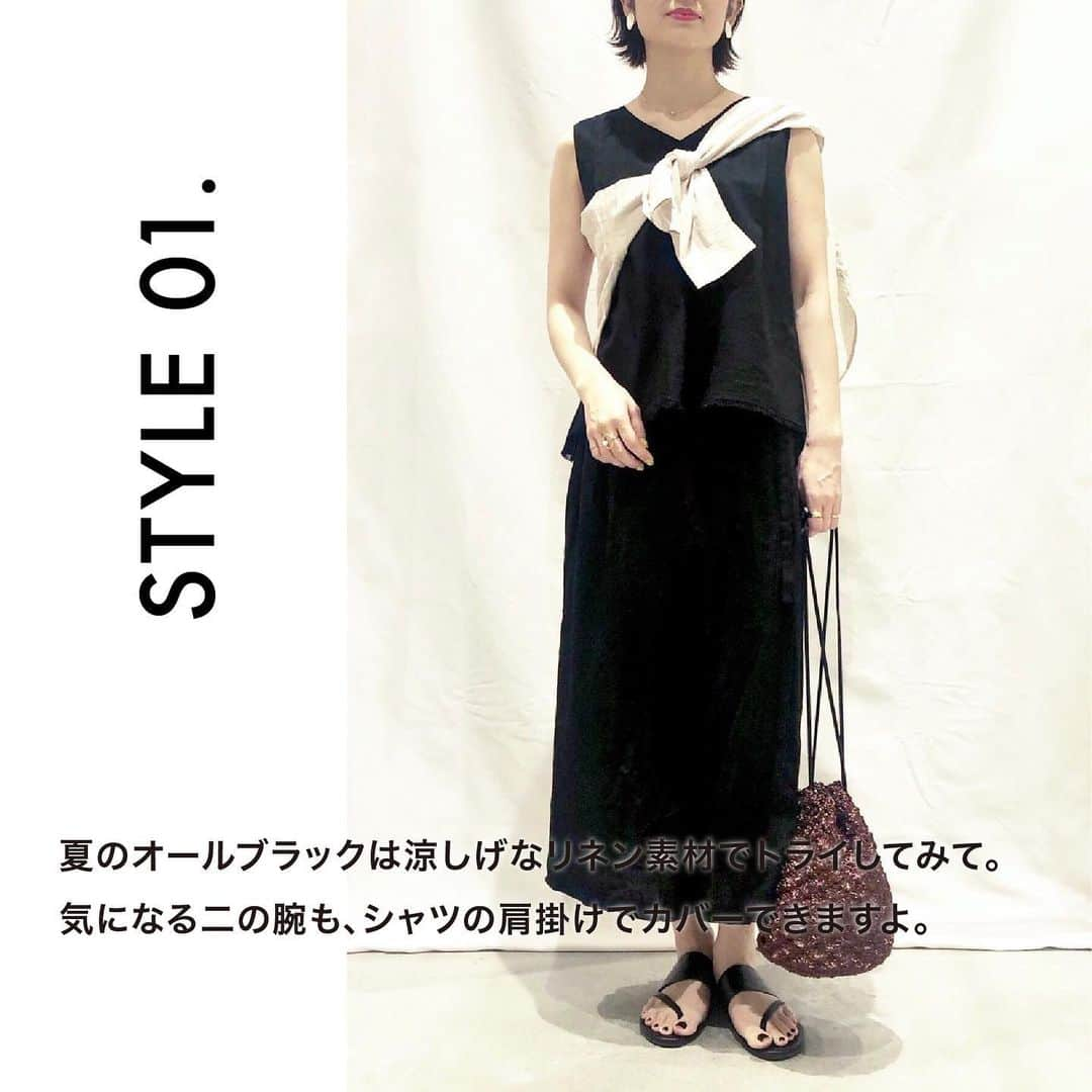 ［.st］ / ドットエスティさんのインスタグラム写真 - (［.st］ / ドットエスティInstagram)「【over 165㎝】Recommend 高身長staff summer styling vol.2﻿ ﻿ ﻿ 今回166㎝のm.a.k.oさん （@m.y____）のスタイリングをご紹介♡﻿ ﻿ ﻿ ﻿ スタイルアップのポイントは、﻿ ぜひ今日から取り入れてみてくださいね。﻿ ﻿ ﻿ -style point-﻿ ﻿ style①﻿ 夏のオールブラックは涼しげなリネン素材でトライしてみて。﻿ 気になる二の腕も、シャツの肩掛けでカバーできますよ。﻿ ﻿ style②﻿ ワンピースと花柄プリーツスカートをレイヤード。﻿ 足元はフラットサンダルで抜け感を出すと涼しげな夏コーデが完成。﻿ ﻿ style③﻿ リラックスしたい時は、楊柳のシボ感 が涼しげなセットアップで。﻿ ウエストゴムで楽ちんなのも嬉しいポイント。﻿ ﻿ style④﻿ ピンタックで美脚効果のあるストレートパンツはカラーに挑戦。﻿ ニュアンスカラーで上品にまとめると◎﻿ ﻿ ﻿ 画像をタップして、ショッピング🛒 ————————————————————————﻿ ﻿ ﻿ #高身長#高身長コーデ #高身長女子 #パンツ #セットアップ#ワンピース#美脚#美脚効果 #スタッフコーデ#着回し#着回しコーデ #166cmコーデ #166cm#コーデ #大人女子 #トレンド #コーディネート#夏コーデ #夏トレンド #dotst #ドットエスティ #adastria#アダストリア」7月8日 17時49分 - dotst_official