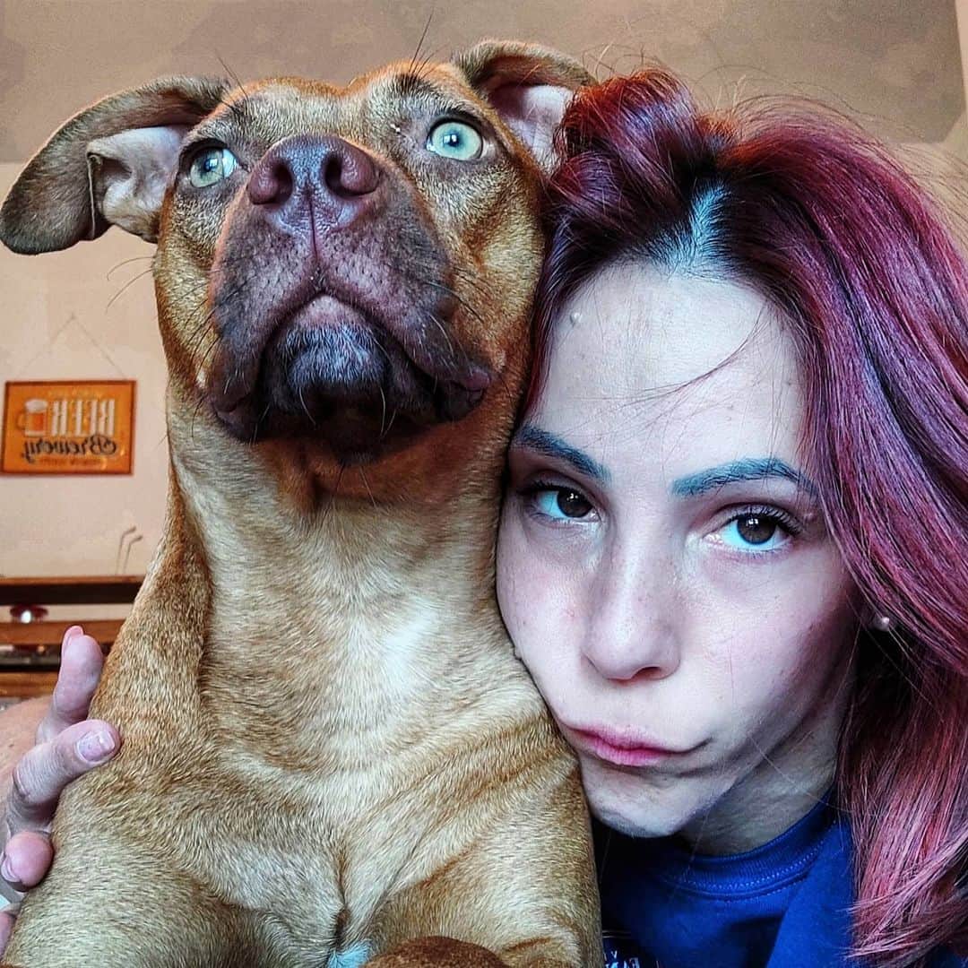 ニコーレ・デラ・モニカのインスタグラム：「Come si fa a non amarla? Non si può 🤩🤩🤩🐾🐾 #doglover #dogsmom #animallover #doggie #amstaff #love #olimpiathestaffy」