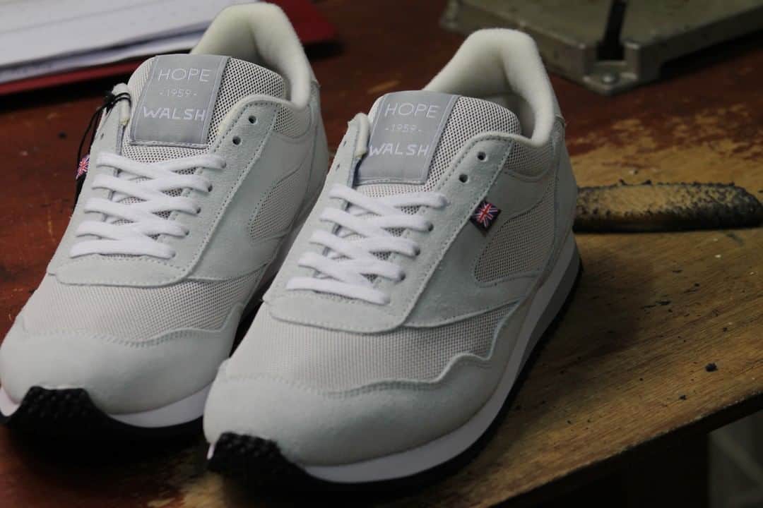ウォルシュのインスタグラム：「Walsh X @denishopemenswear Collaboration. Hand-crafted using British Fabrics to celebrate 60 years in the Fashion Industry 👟 . . . #normanwalshuk #normanwalsh #britishmanufacturing #madeinbritain #ukmfg #shoes #footwear #sneakers」
