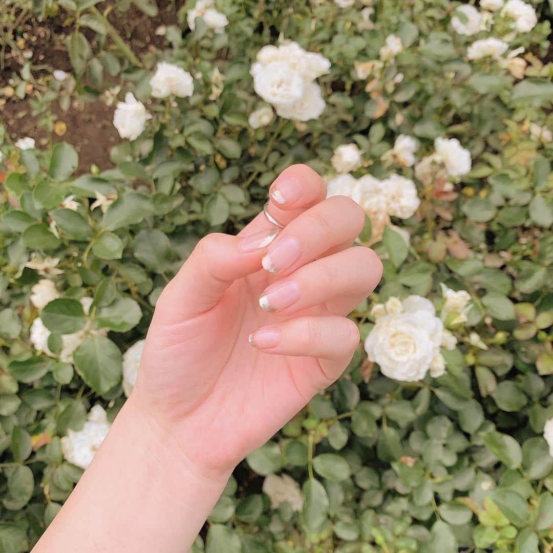 前田亜美のインスタグラム：「. . 久しぶりにnailをしました𓂃𓈒𓏸. . . 撮影があったからそれに合うようにシンプルがよくて……. . シルバーとピンクゴールドのフレンチネイルにしてもらったよー笑. . 色が若干違うのがポイント𓂃𓈒𓏸笑. . . 何にでも合うしシルバーもゴールドアクセサリーにも似合うからお気に入り🌷.*.  . @hinako__osawa さんにお願いしましたーー🌿. . #ネイル #ジェルネイル #シンプルネイル #ミラーフレンチ #nail」