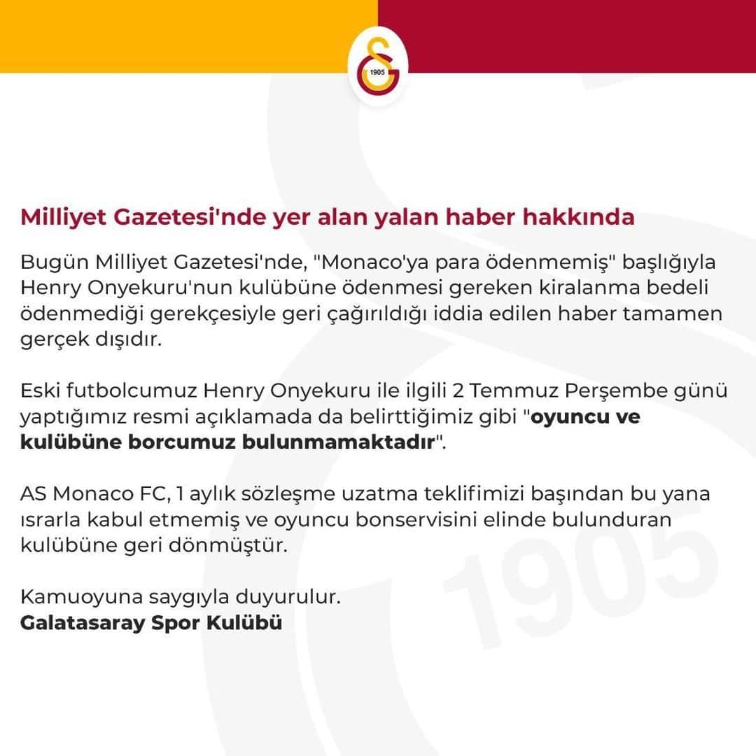 ガラタサライSKさんのインスタグラム写真 - (ガラタサライSKInstagram)「Milliyet Gazetesi'nde yer alan yalan haber hakkında」7月8日 20時23分 - galatasaray