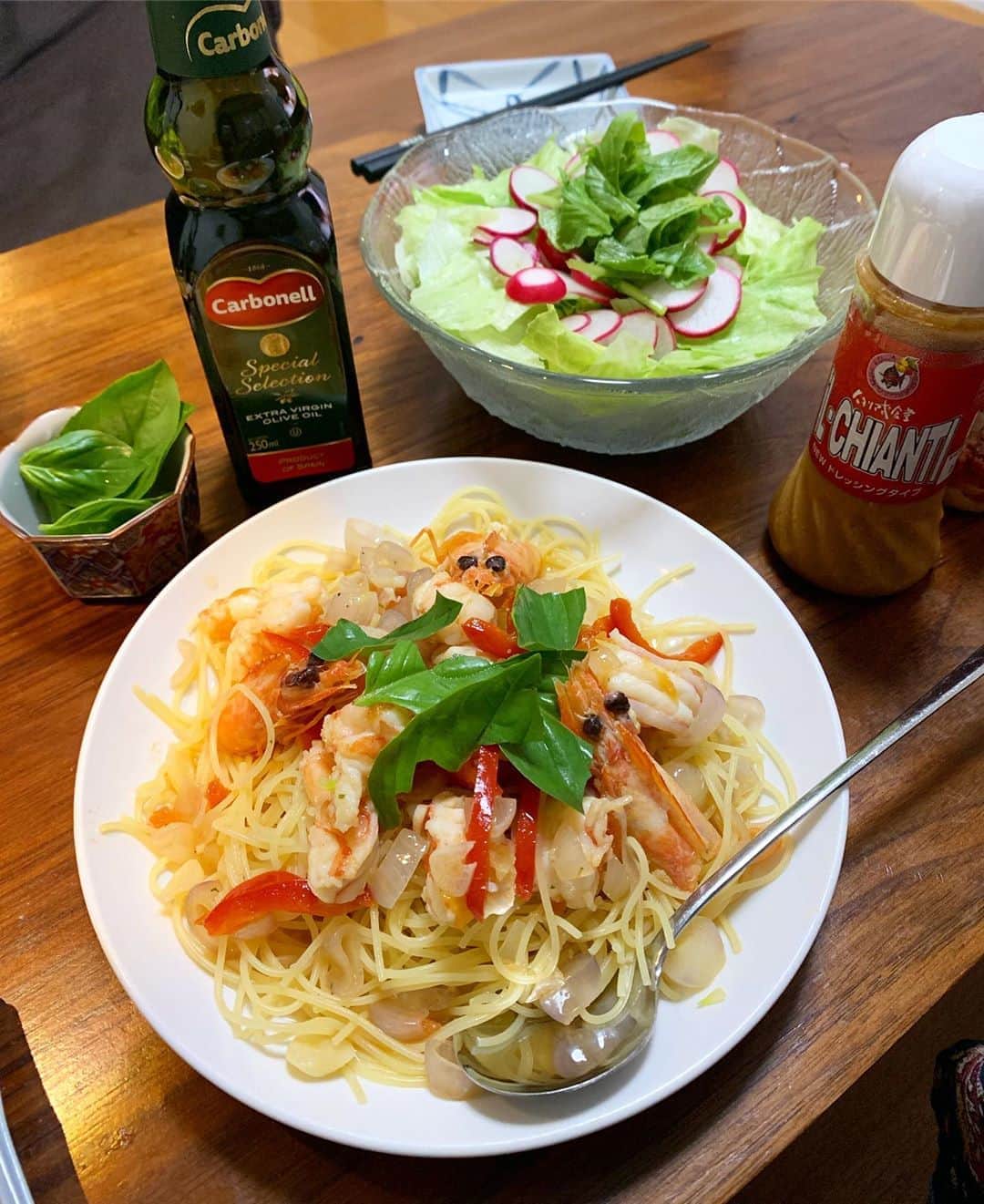 田中セシルのインスタグラム：「* 七夕の日は素麺食べるって本当？ 細くて長い麺ならいっか、ということで冷製カッペリーニ🍝」