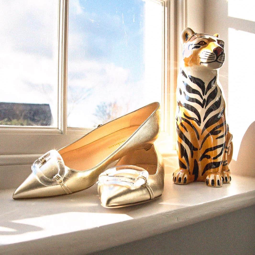 ルパートサンダーソンのインスタグラム：「Fantastic flats I Brenda in platinum nappa laminate I Styled by @alexandrafullerton I #FlatShoes #ClassicFlats #PointyShoes #ShoeLove #ShoeAddict #RupertSanderson」
