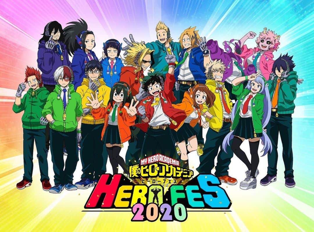 のインスタグラム：「10月3日(土)開催『#僕のヒーローアカデミア』配信限定イベント「HERO FES.<ヒーローフェス>2020」のイベントビジュアル解禁！原作第246話(コミックス25巻収録)の扉絵がモチーフ。このイベントの配信視聴チケット販売申込券が、7/15(水)発売『僕のヒーローアカデミア THE MOVIE #ヒーローズライジング』Blu-ray&DVDプルスウルトラ版の初回限定特典として封入されます。  #ヒロアカ #myheroacademia #heroaca_a #heroesrising #ブルーレイ #DVD #bluray #映画 #劇場版 #アニメ #anime #漫画 #マンガ #comic #ジャンプ #shonenjump #ヒーロー #hero #ヴィラン  #villain」
