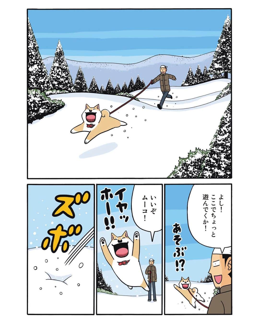 みずしな孝之のインスタグラム：「ムーコと雪あそびの話」