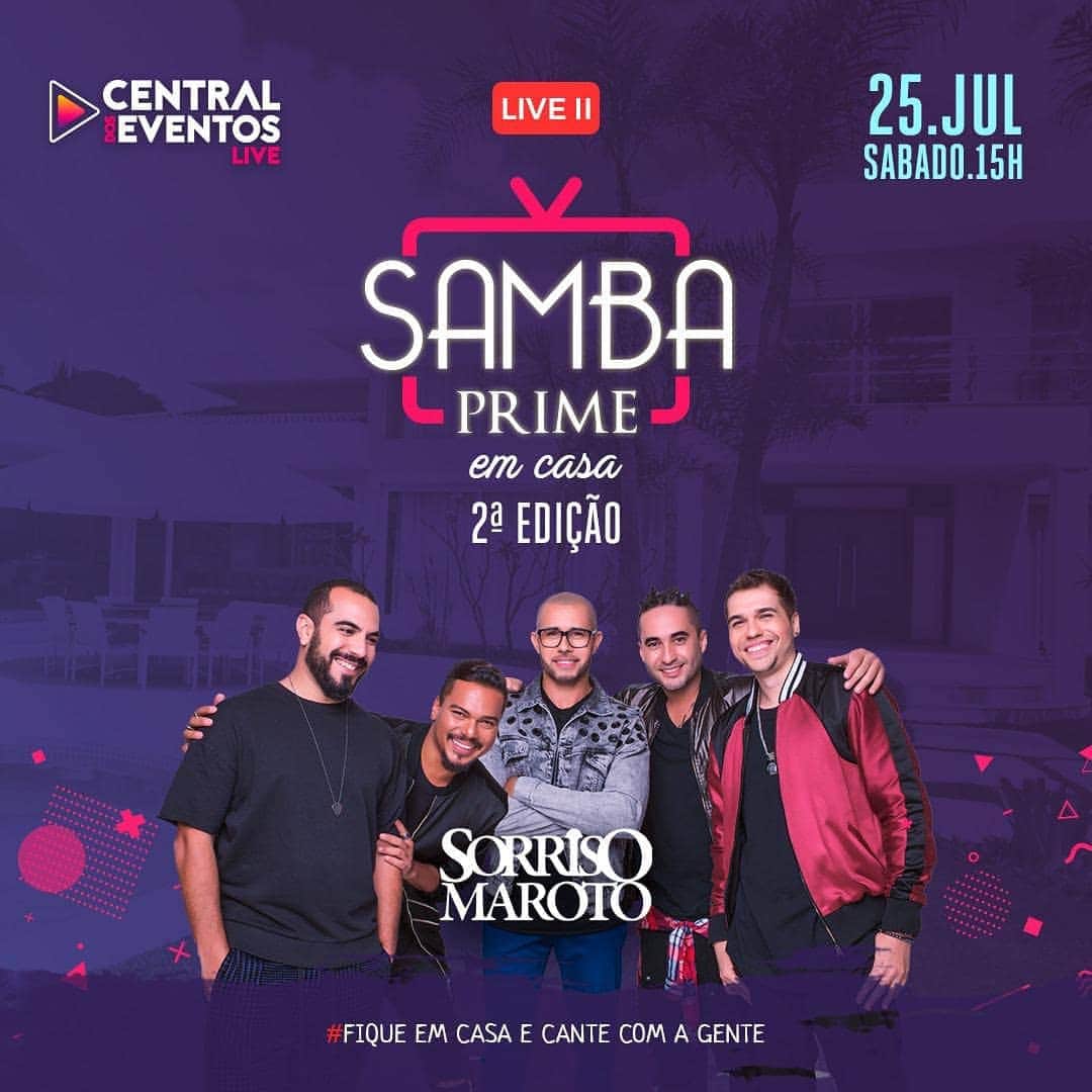 Sorriso Marotoのインスタグラム：「Chegou a nossa vez de fazer aquele pagodinho na live #SambaPrimeEmCasa! 😀 É dia 25/JUL, a partir das 15h, no canal do @sambaprimeoficial no Youtube! #AvisaTodoMundo」