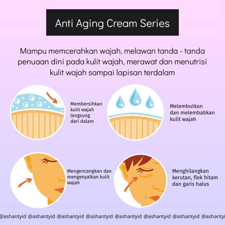 ASHANTY BEAUTY CREAM OFFICIALのインスタグラム：「Jangan tunggu tanda penuaan dini muncul pada kulit wajah, cegah timbulnya tanda penuaan dini pada kulit wajah mulai dari sekarang dengan rutin menggunakan Anti Aging Cream Series by @ashantyid yang mampu melawan timbulnya tanda penuaan dini seperti keriput, kerutan dan garis halus. Anti Aging Cream Series by @ashantyid juga dapat mencerahkan kulit wajah, mengecilkan pori - pori, melembutkan dan melembabkan kulit wajah. Rutin gunakan setiap hari dan dapatkan hasil kulit wajah idaman.  _____________________________ Informasi dan pemesanan  Ashanty Beauty Cream Chat Via WA : WA: 081287388885 WA: 081293823950 WA: 087778489900 WA: 085781140354 ⚡️ Fast Respons Click Link On Bio Instagram @ashantyid ❣️ ______________________________ #ashantybeautycream #creamashanty #skincareashanty #skincare #skincareartis #skincarelokal #creamwajah #creamperawatanwajah #obatjerawat #jerawat #kosmetik #krimwajah #creamwajah #whiteningcream #ashantyid #ashanty #ahha #kepastian #aurelhermansyah」